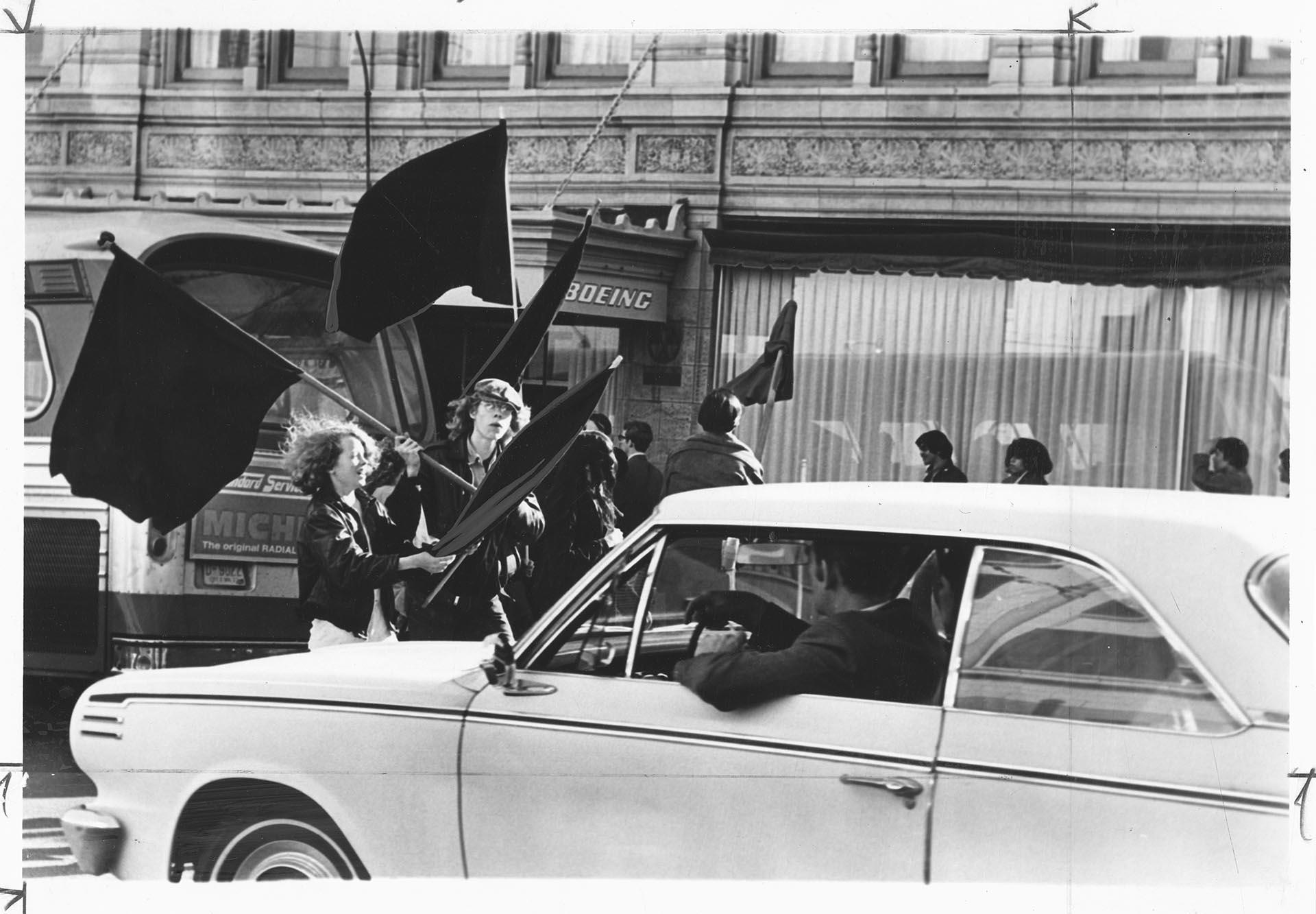 Image of Anti-war protesters outside Boeing headquarters, Seattle, May 1, 1970