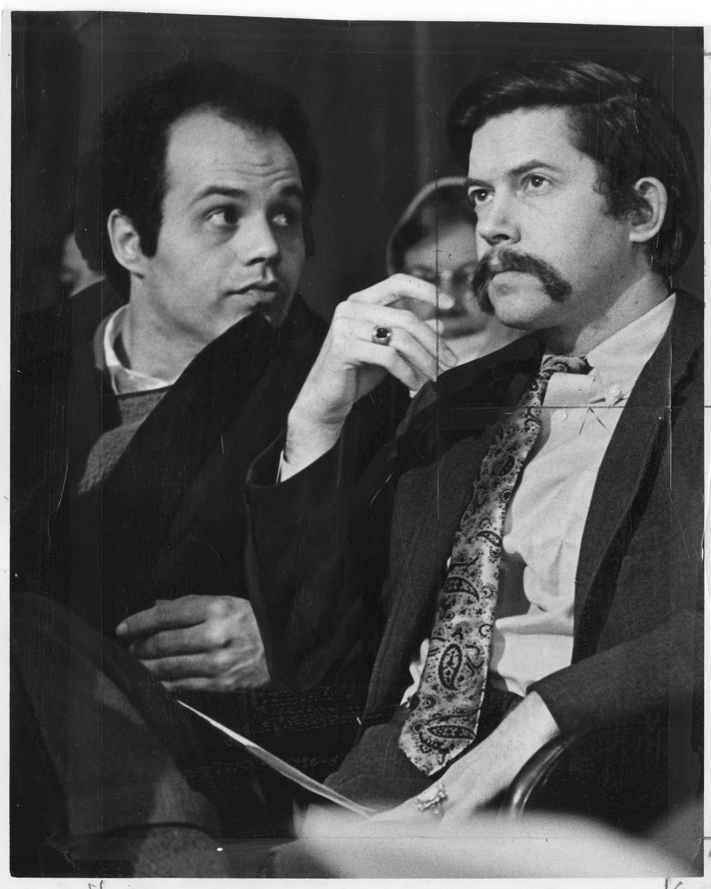 Image of Paul Dorpat and Tom Robbins at City Council hearing, Seattle, April 4, 1967