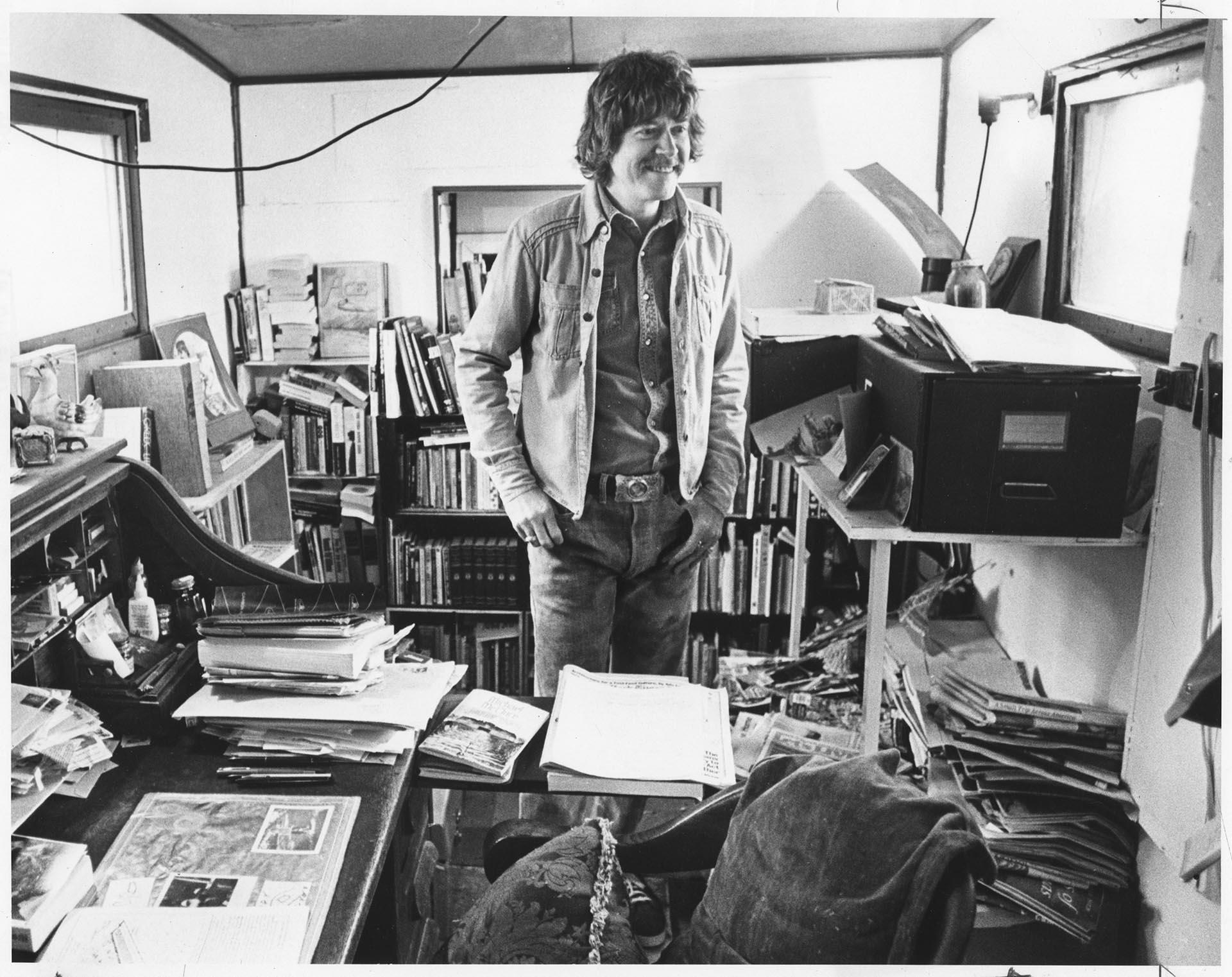 Image of Tom Robbins in his home office, LaConner, April 16, 1978