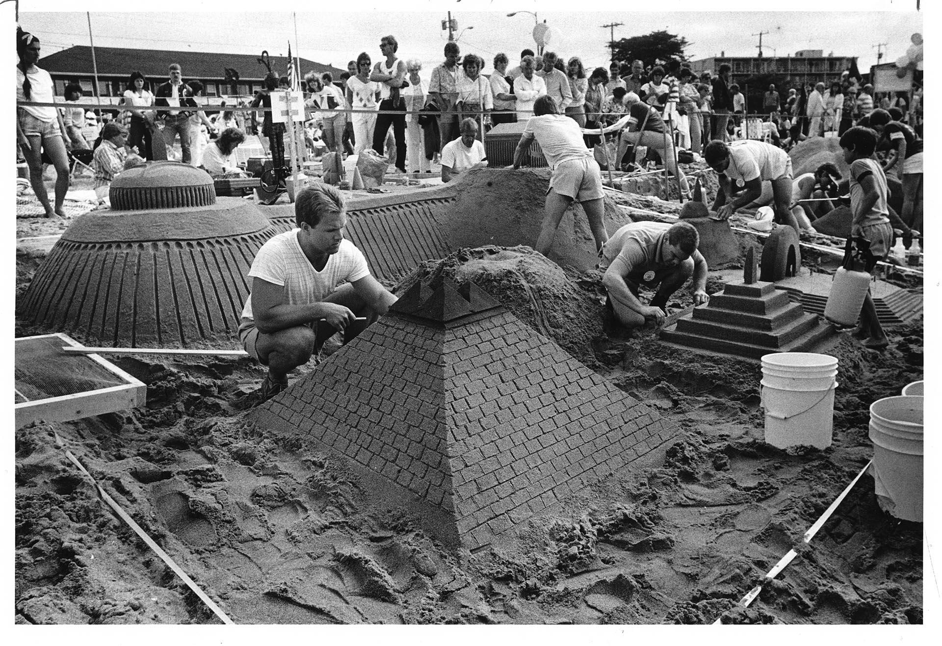 Image of Sandcastle in progress at Alki Beach, August 10, 1986