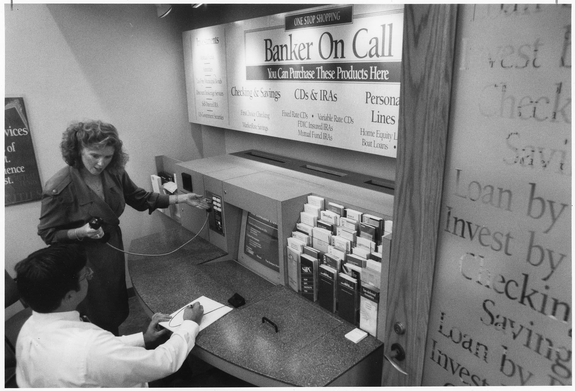 Image of SeaFirst self-serve banking desk, Seattle, August 5, 1993