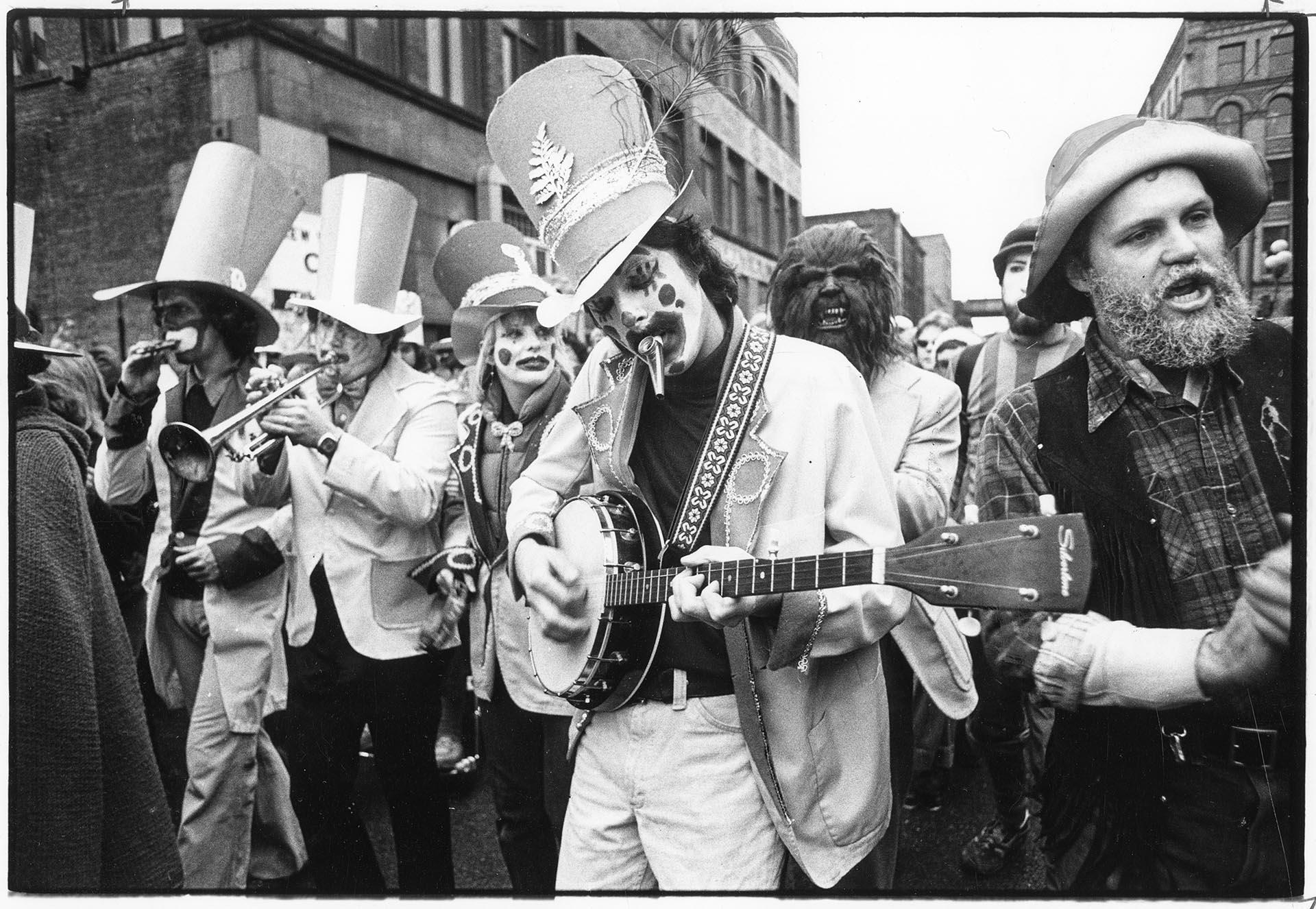 Image of Half Fast Marching Band at Fat Tuesday parade, Seattle, February 18, 1978