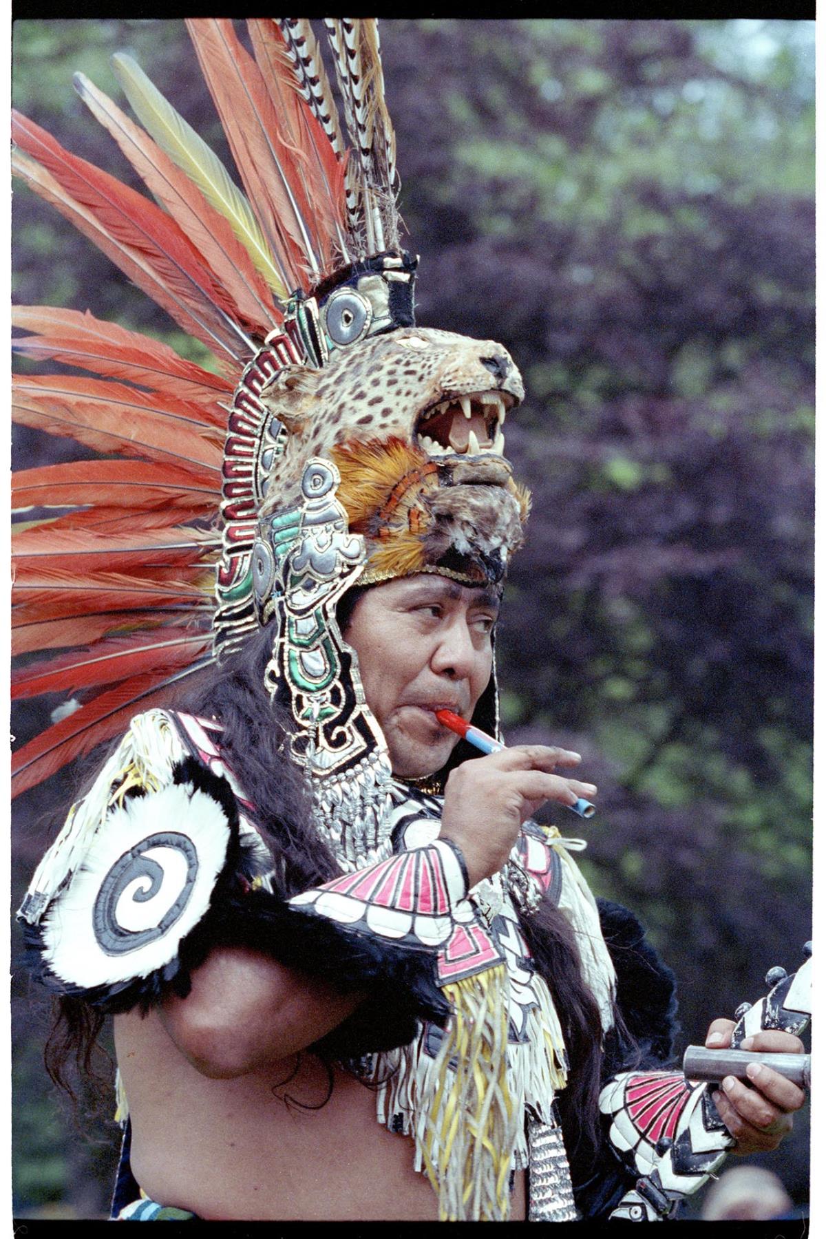 Image of Aztec dancer performing at Folklife Festival, Seattle Center, May 28, 1993