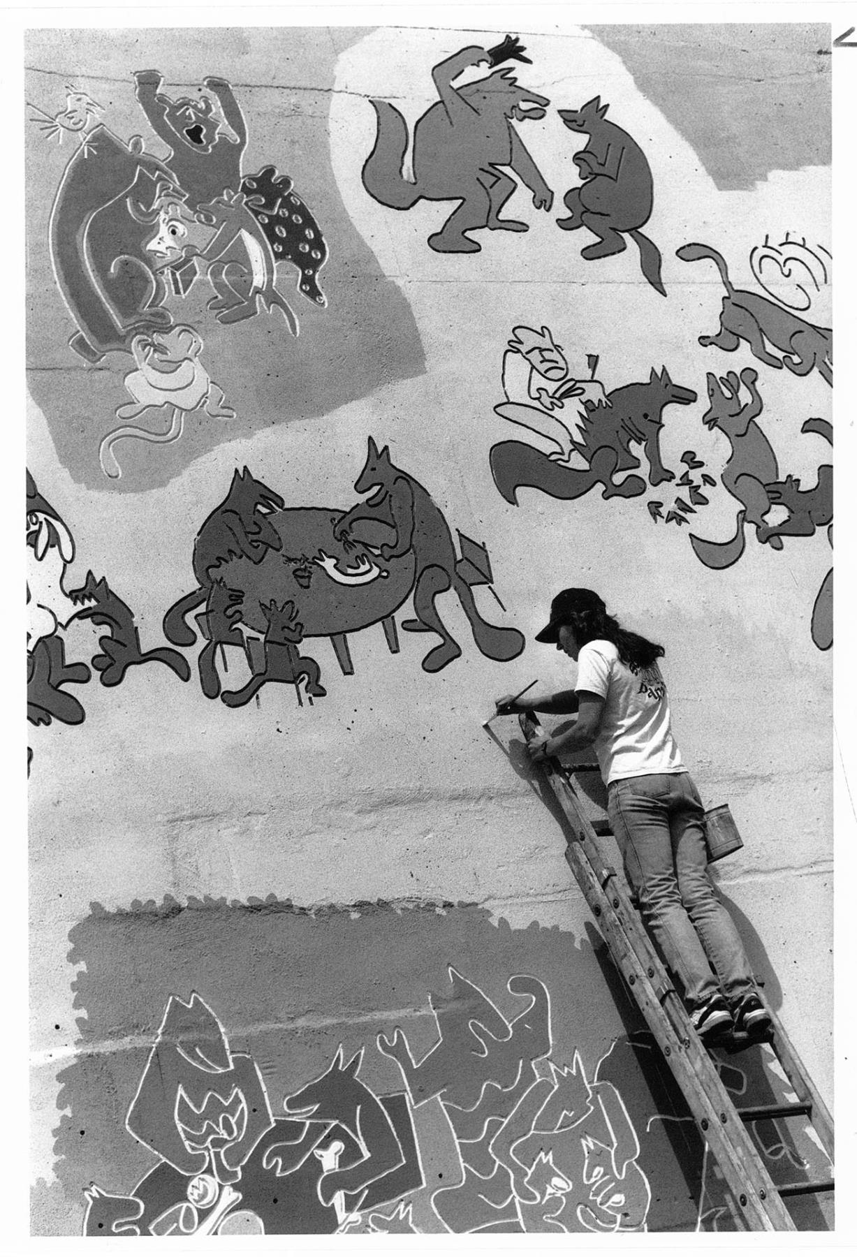 Image of Student painting mural in Fremont, May 15, 1991