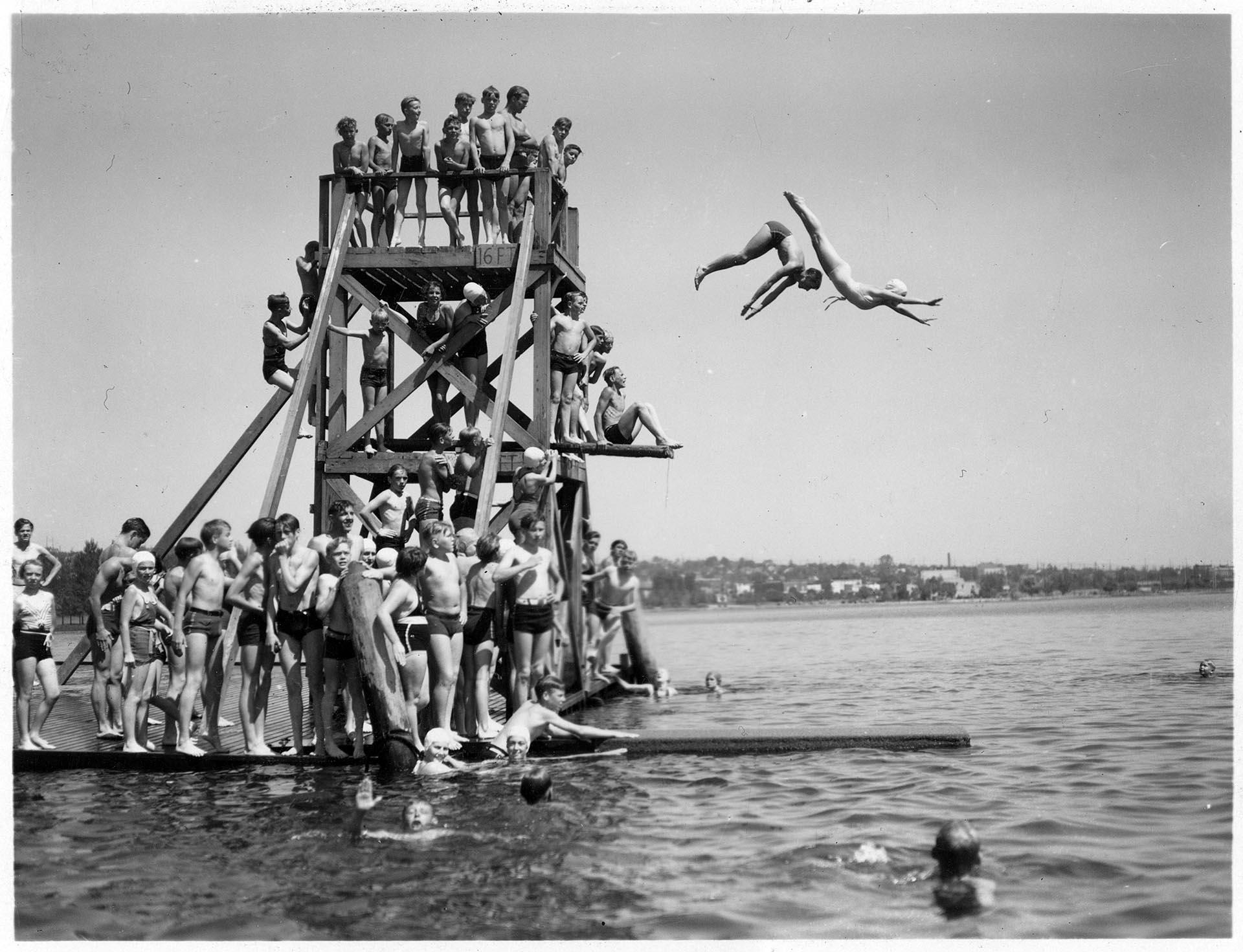 Image of Children playing at Green Lake Swimming Beach, Seattle, circa 1950