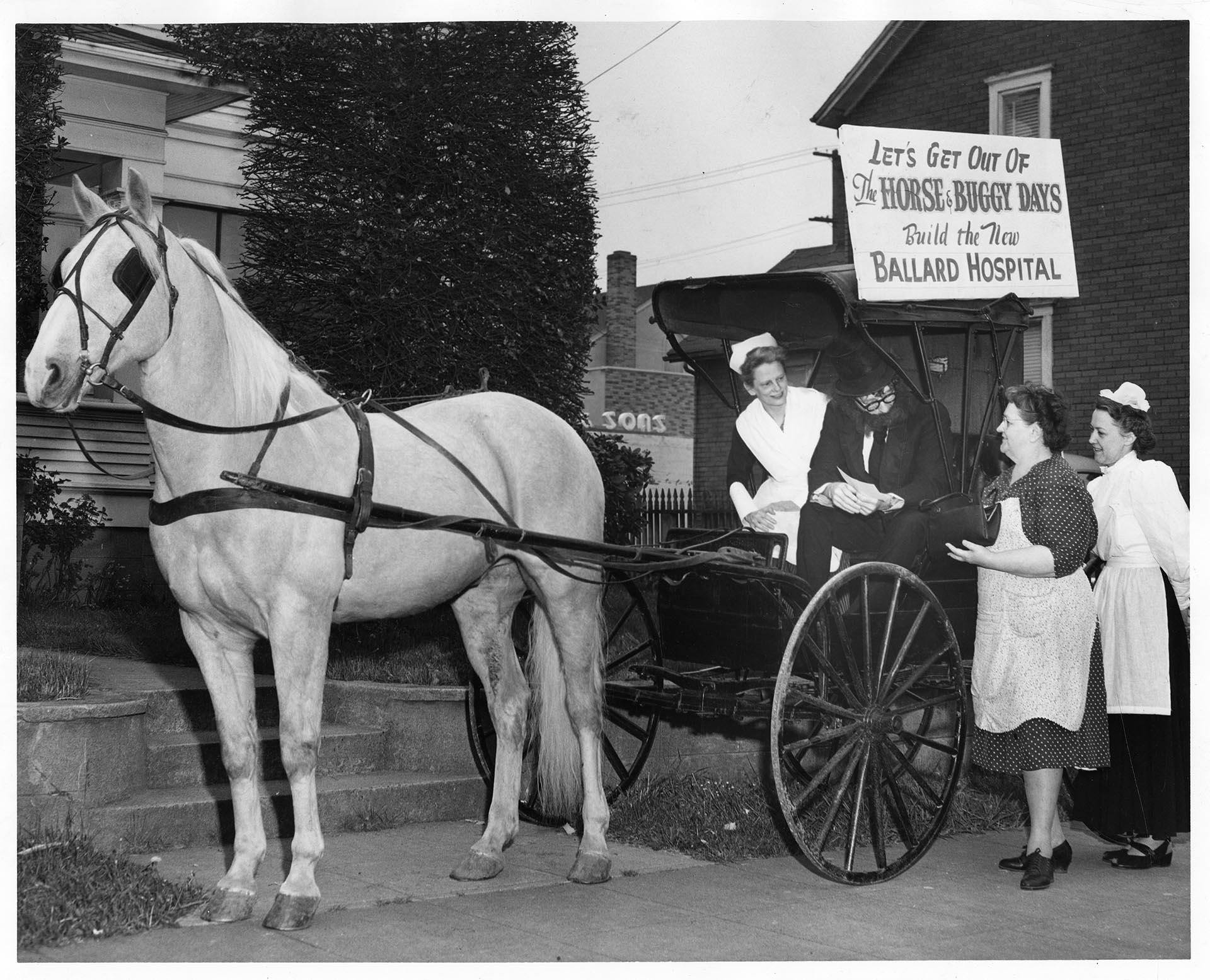 Image of Employees in costume raising money for new Ballard Hospital, Seattle, May 7, 1952