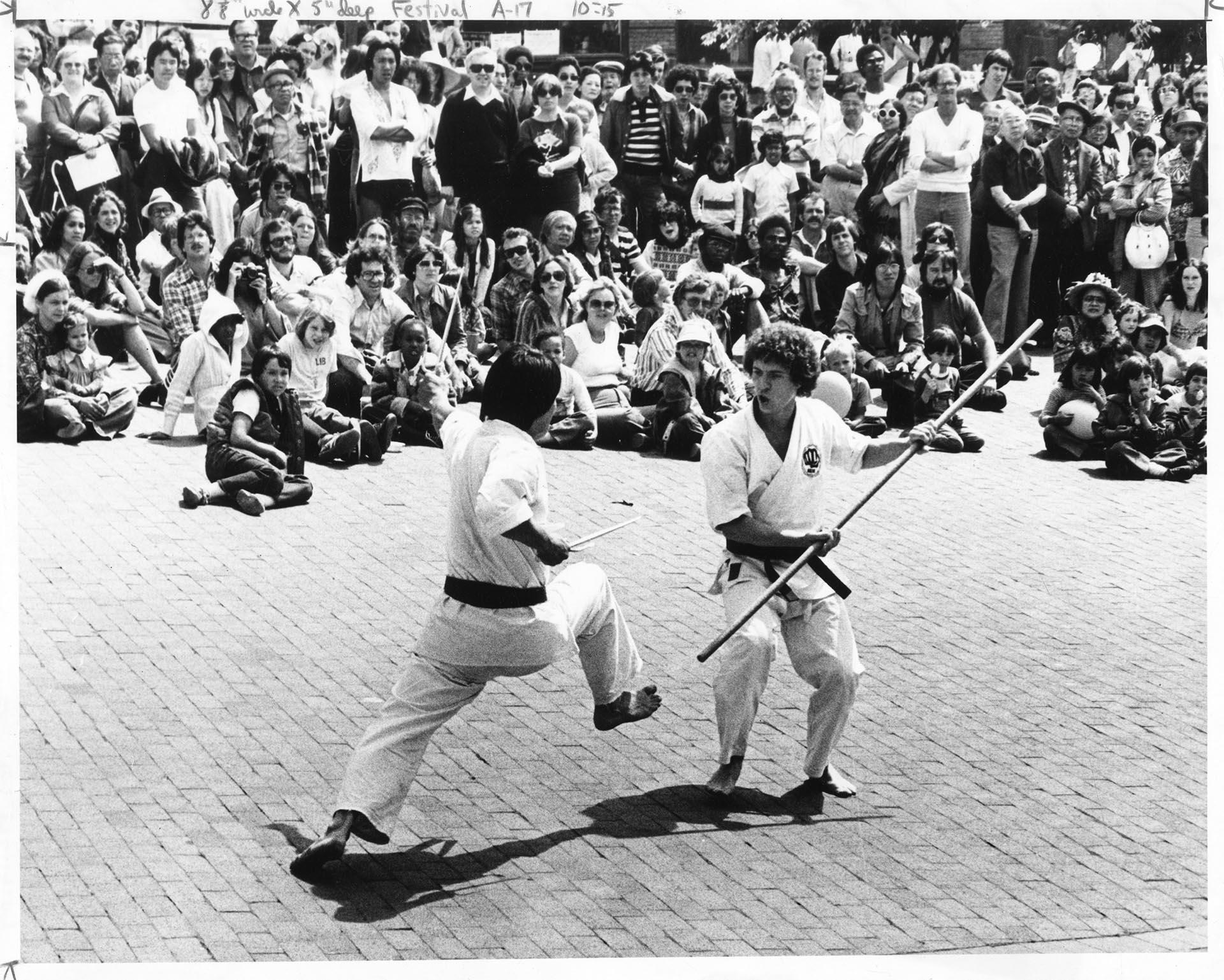 Image of Karate demonstration at Chinatown - International District festival, Seattle, June 10, 1978