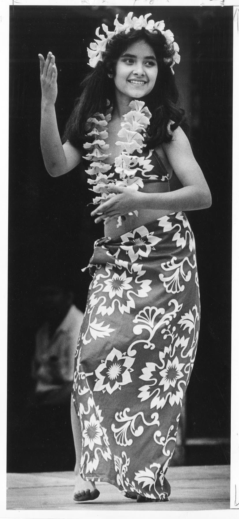 Image of Girl performing Pacific Island dance at Chinatown - International District festival, Seattle, June 28, 1981