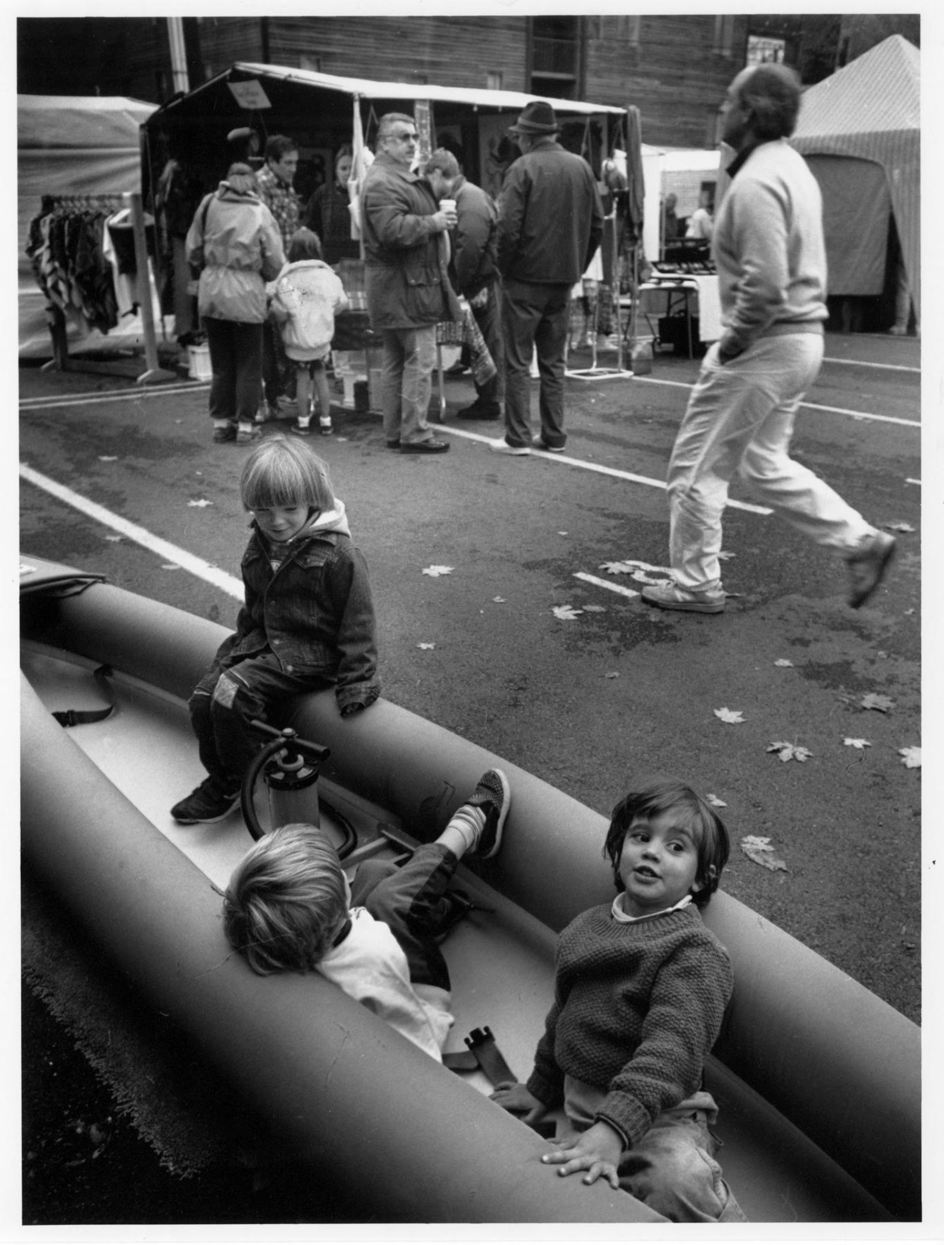 Image of Children playing at Fremont Sunday market, Seattle, November 5, 1990