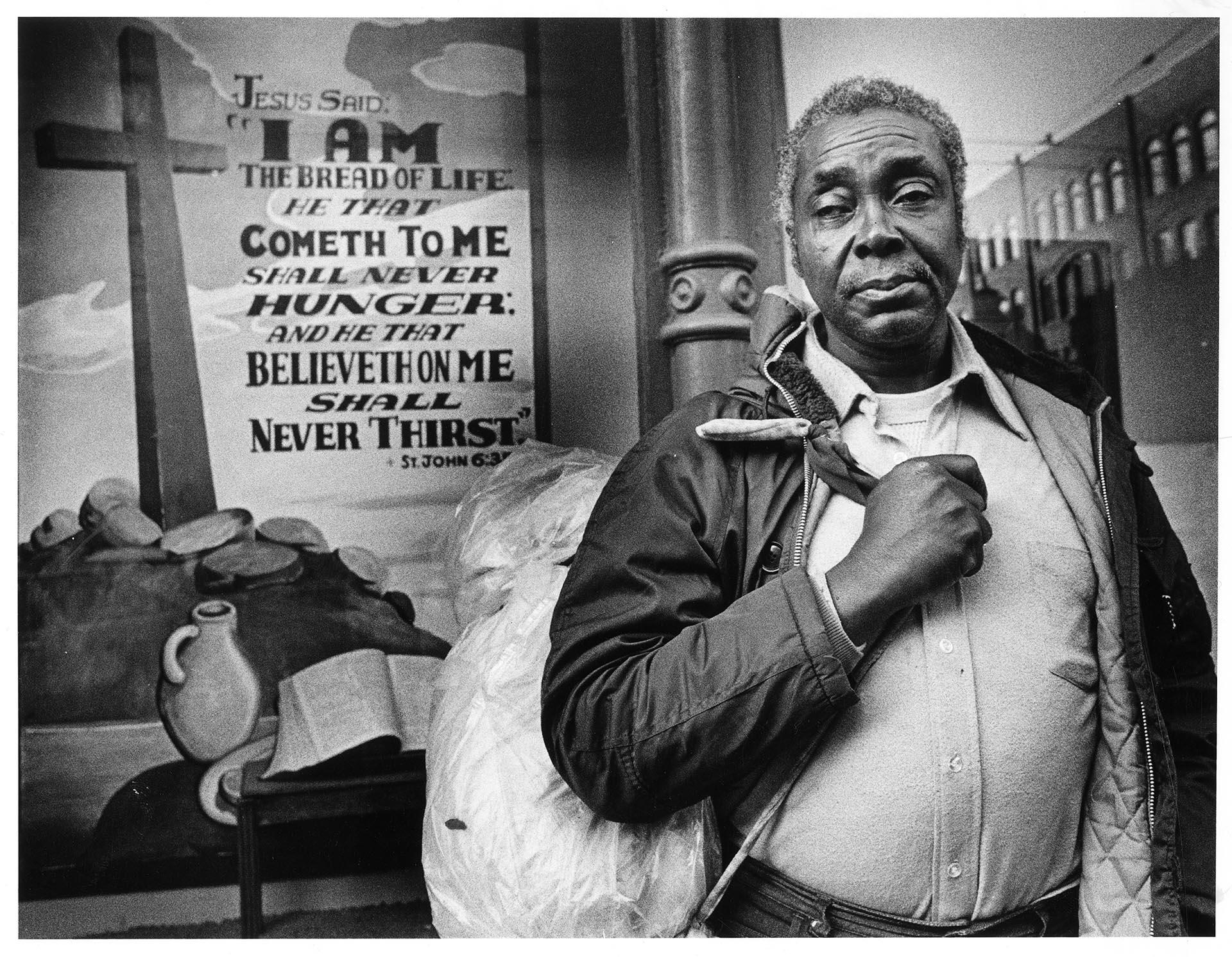 Image of Samuel Spivey at the Bread of Life Mission, Seattle, February 6, 1983