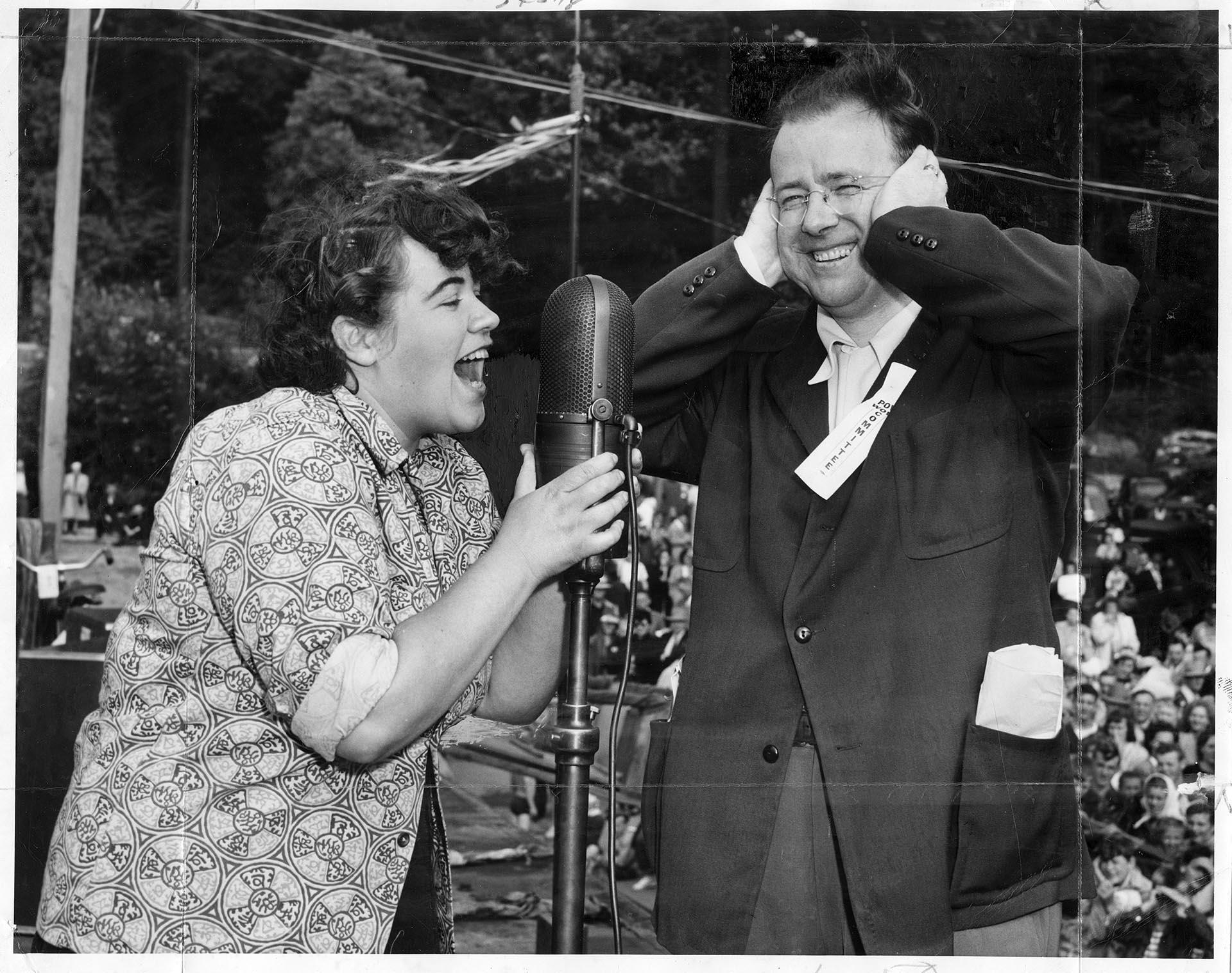 Image of Women in husband-calling contest at Rainier District Pow Wow, Seattle, August 7, 1949