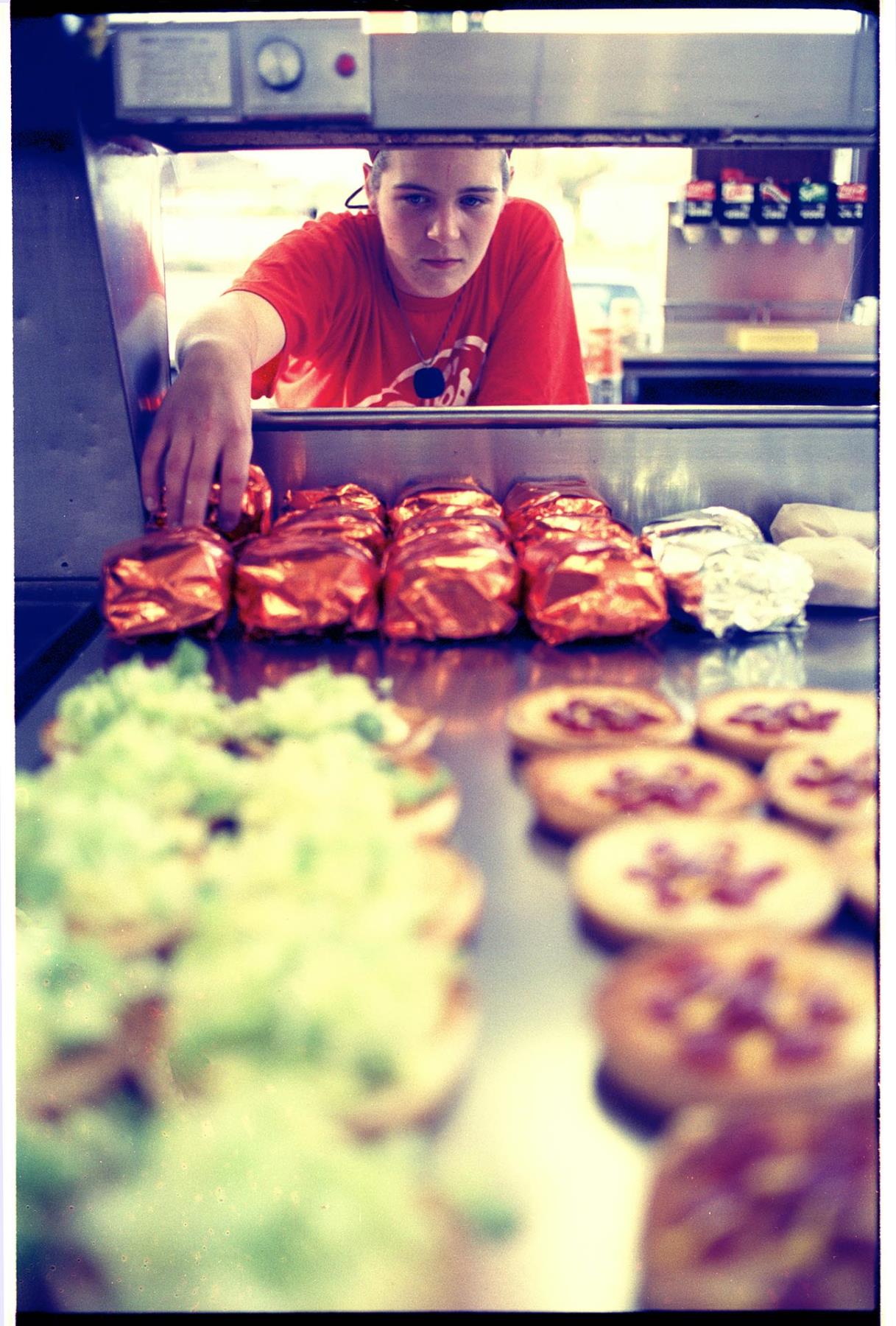 Image of Galen Miller working at Dick's Drive-In, Seattle, October 7, 1992