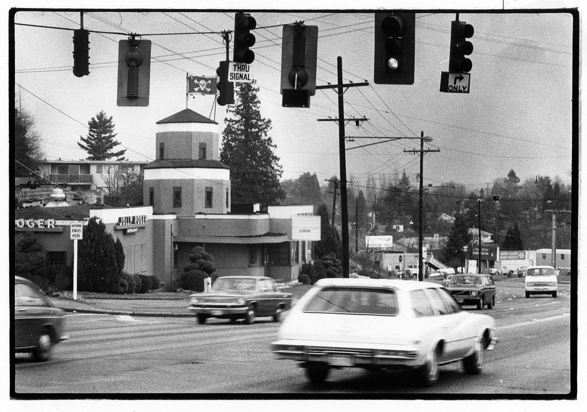 Image of Exterior of Jolly Roger restaurant, Seattle, March 11, 1979