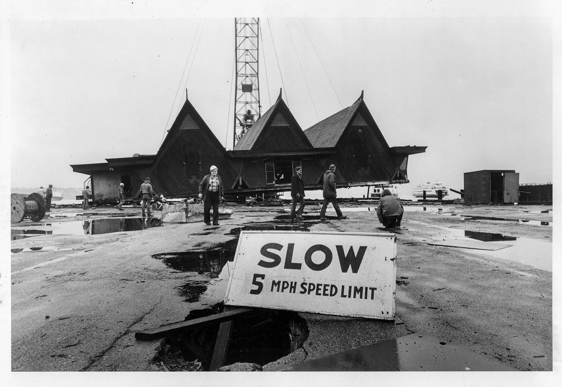 Image of Lifting the Polynesia Restaurant, Seattle, January 25, 1982