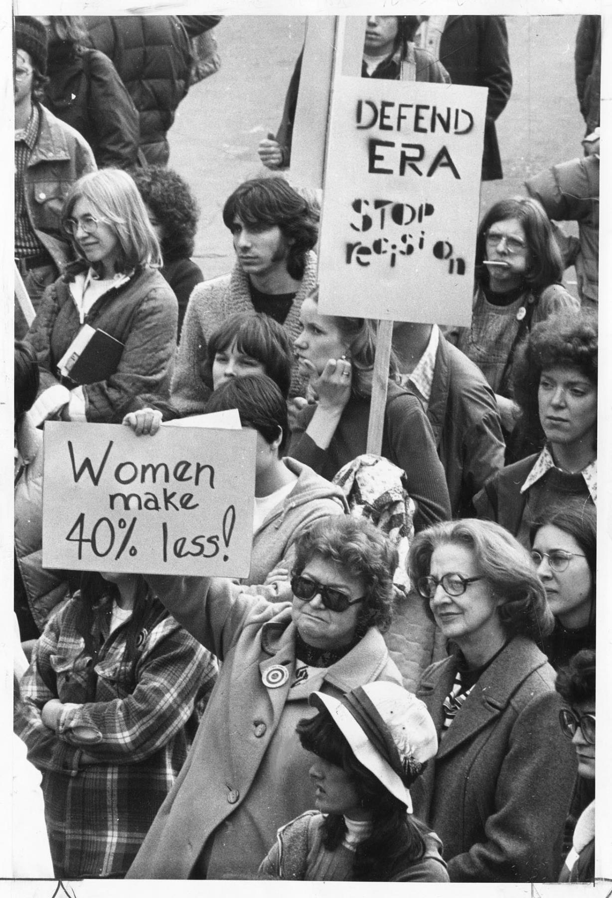 Image of Demonstrators holding signs supporting ERA, Seattle, March 5, 1977