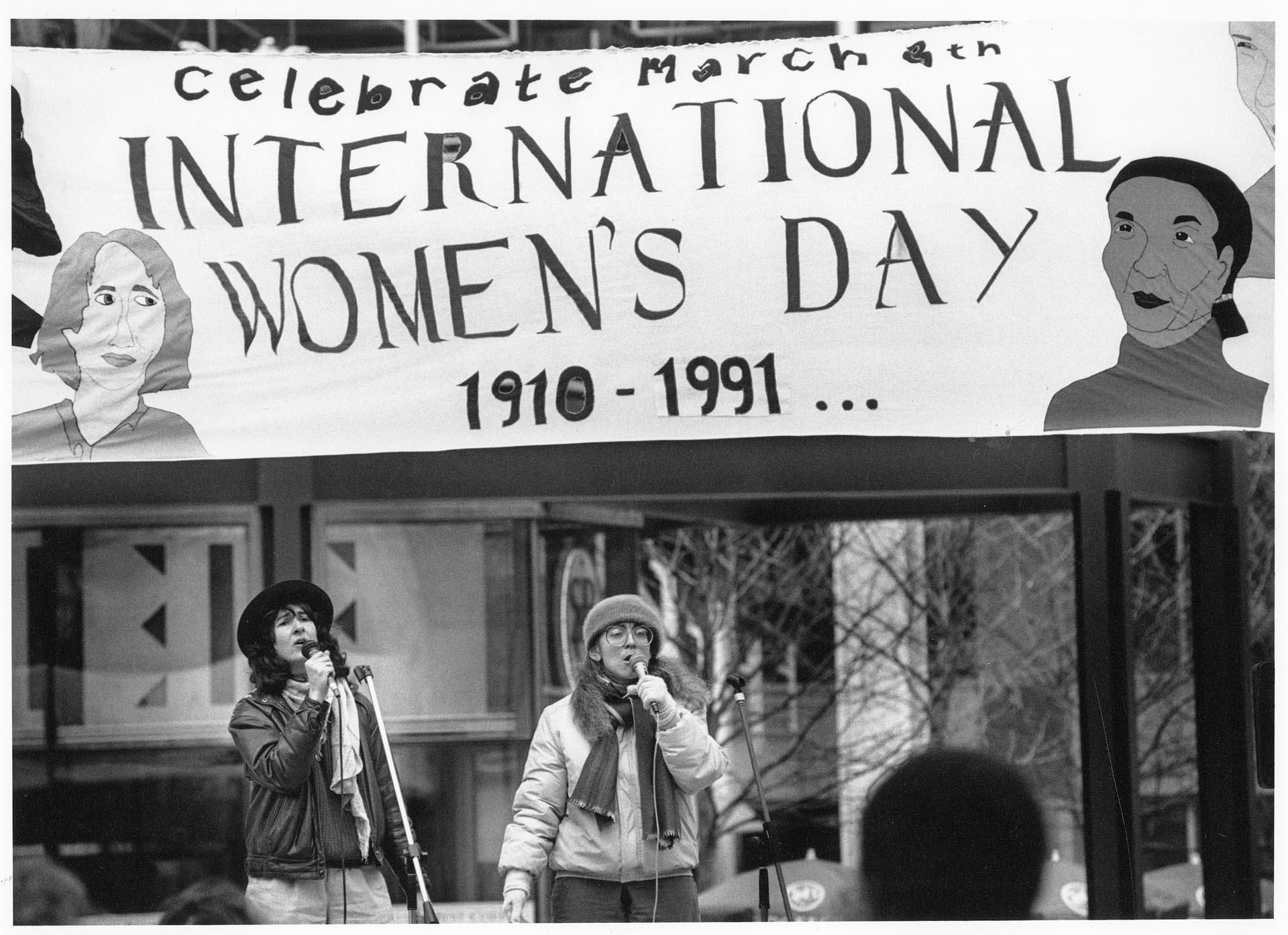 Image of Performers singing at International Women's Day rally, March 8, 1991