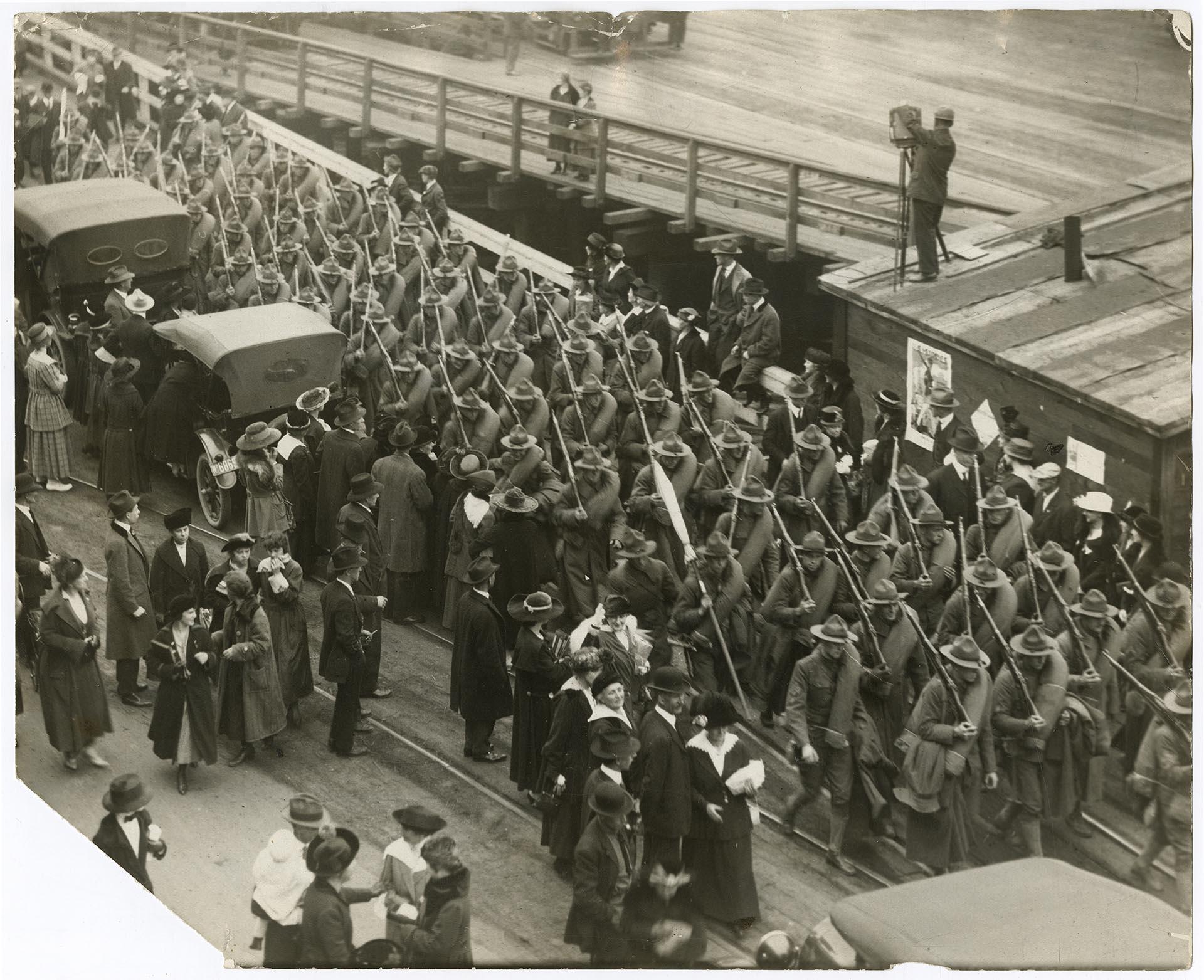 Image of Coast Artillery companies departing Seattle, October 13, 1917
