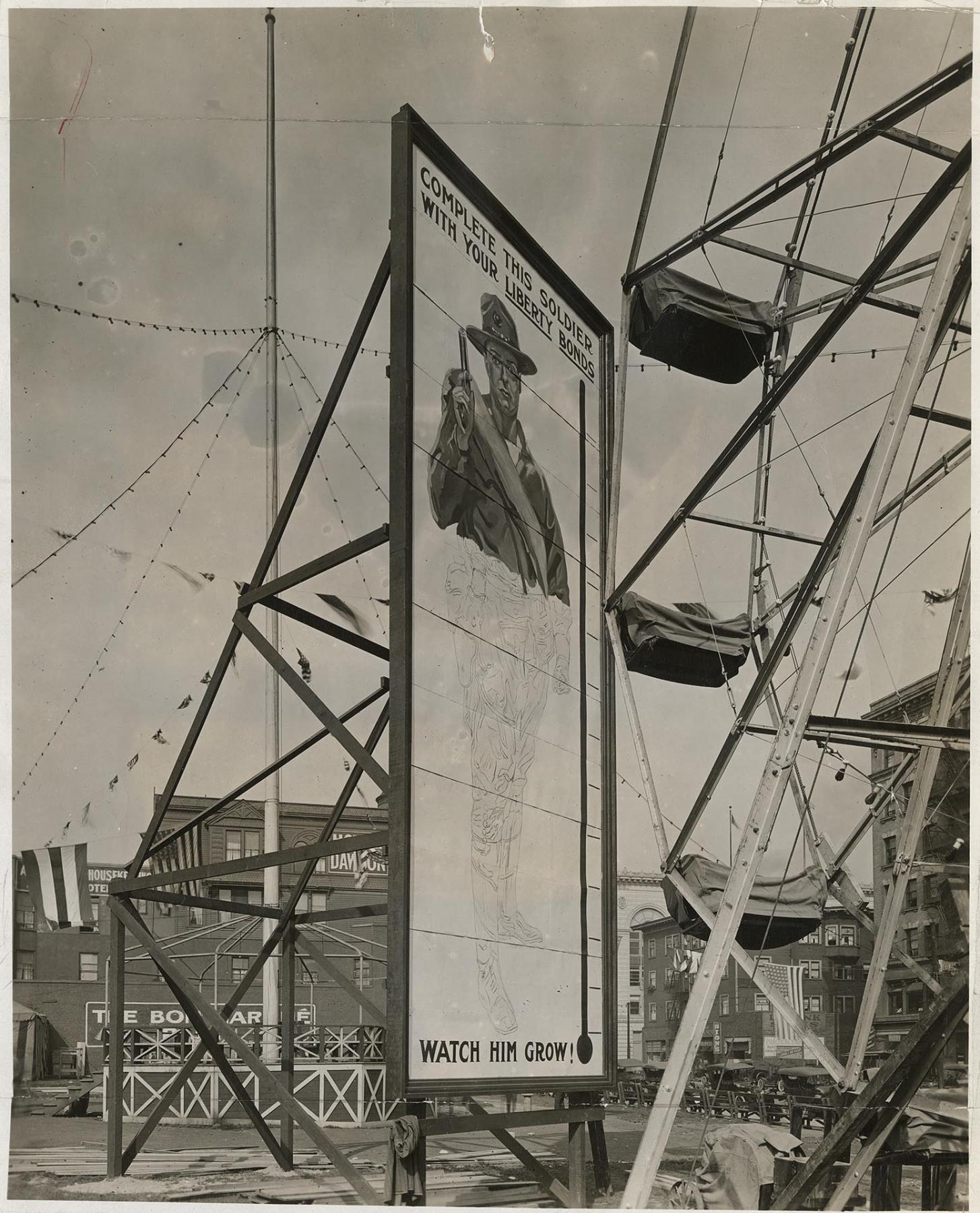 Image of Second Liberty Loan poster outside The Bon Marche, Seattle, October 14, 1917
