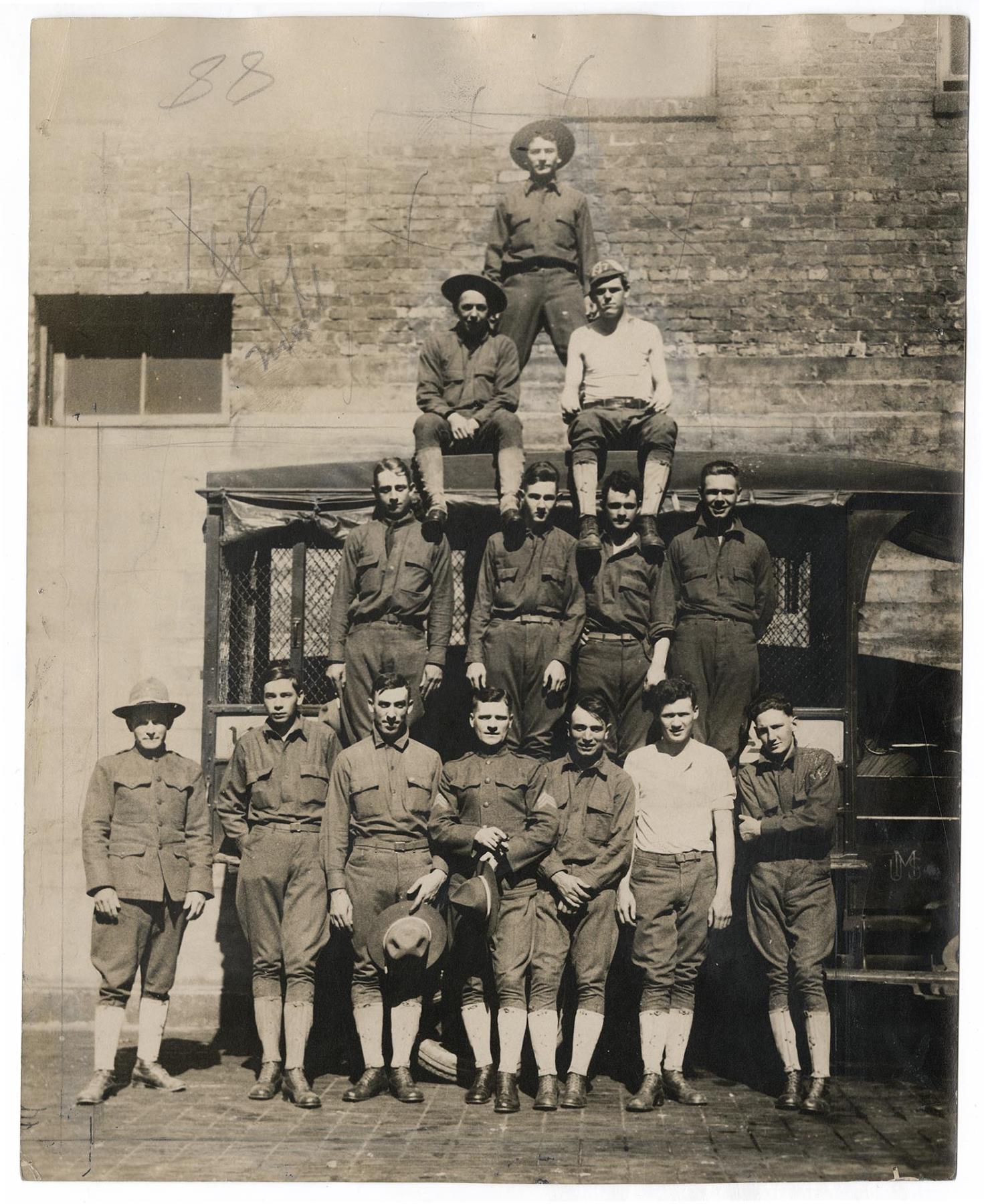 Image of Soldiers promoting the P-I Army Athletic Fund carnival, Seattle, August 29, 1917