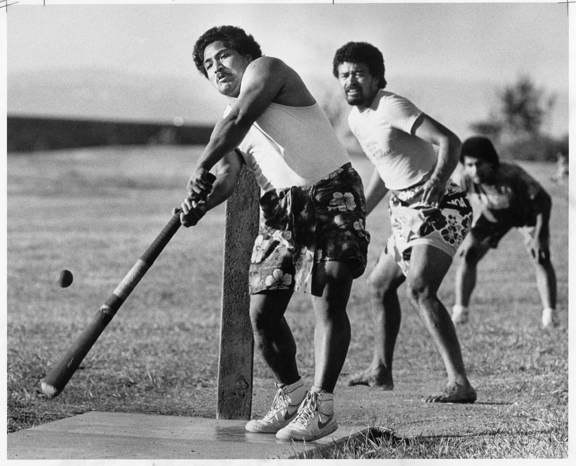 Image of Samoan cricket players practicing at Genesee Playfield, Seattle, August 1986
