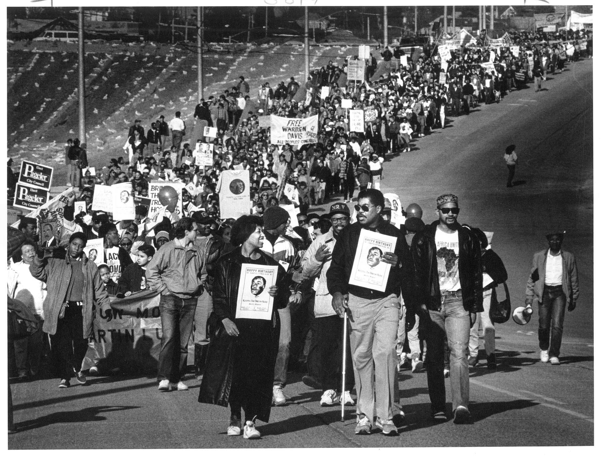 Image of Marchers walking in tribute on Martin Luther King. Jr. Day , Seattle, January 21, 1991