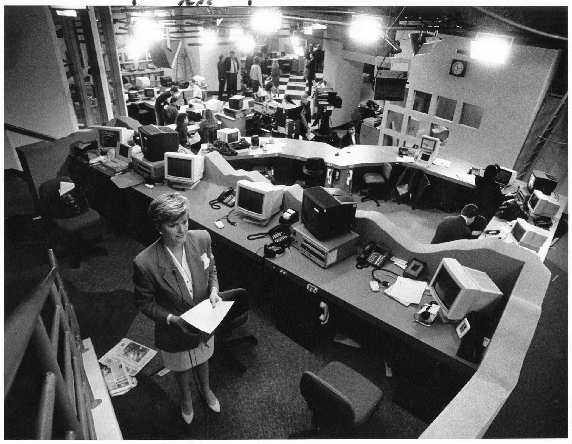 Image of Susan Hutchison preparing for news broadcast, Seattle, January 21, 1993