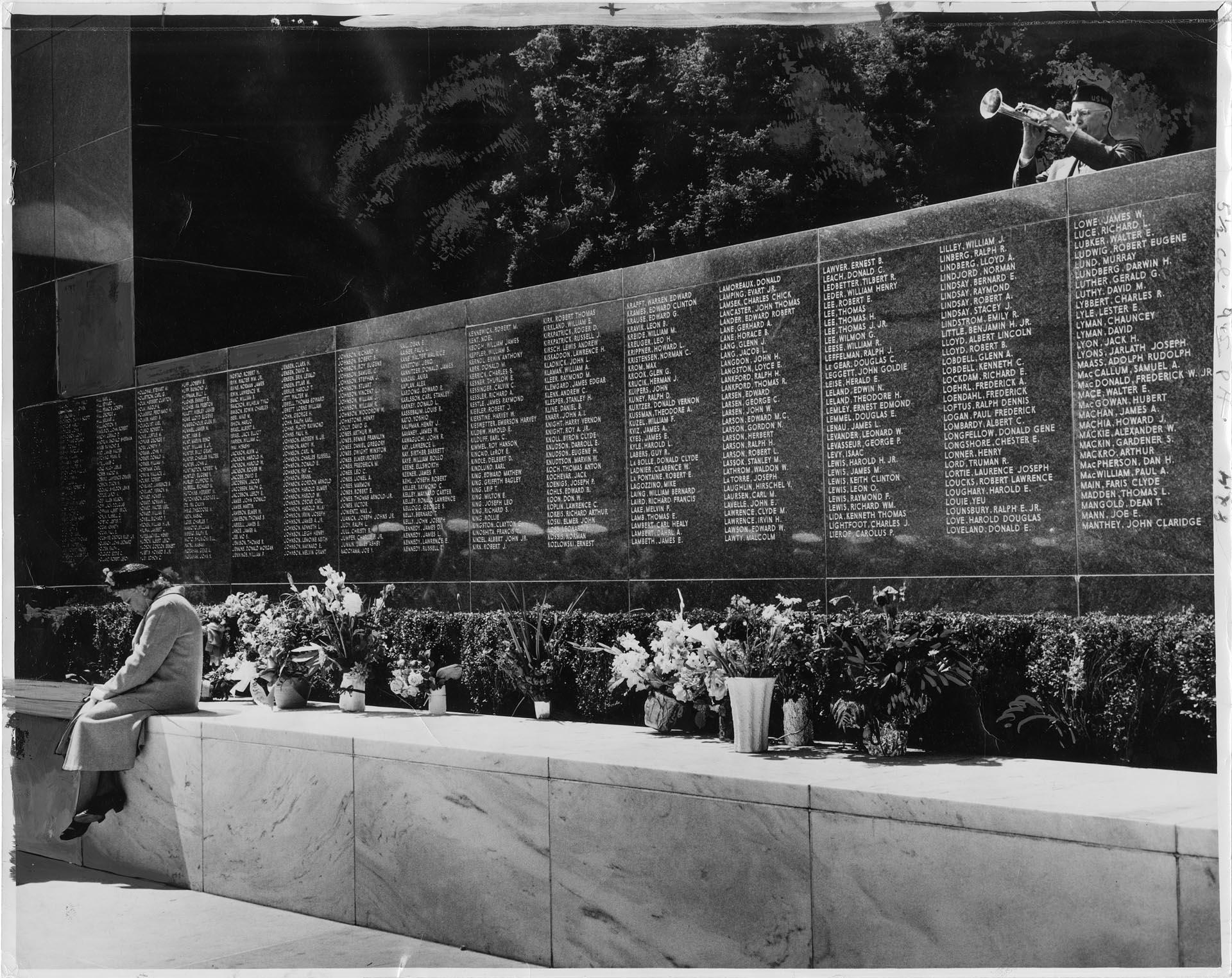Image of Woman sitting at Seattle War Memorial, Seattle, May 30, 1951