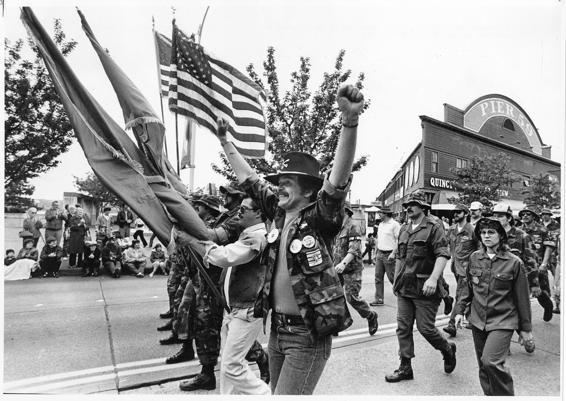 Image of Vietnam veterans marching in Memorial Day parade, Seattle, May 27, 1985