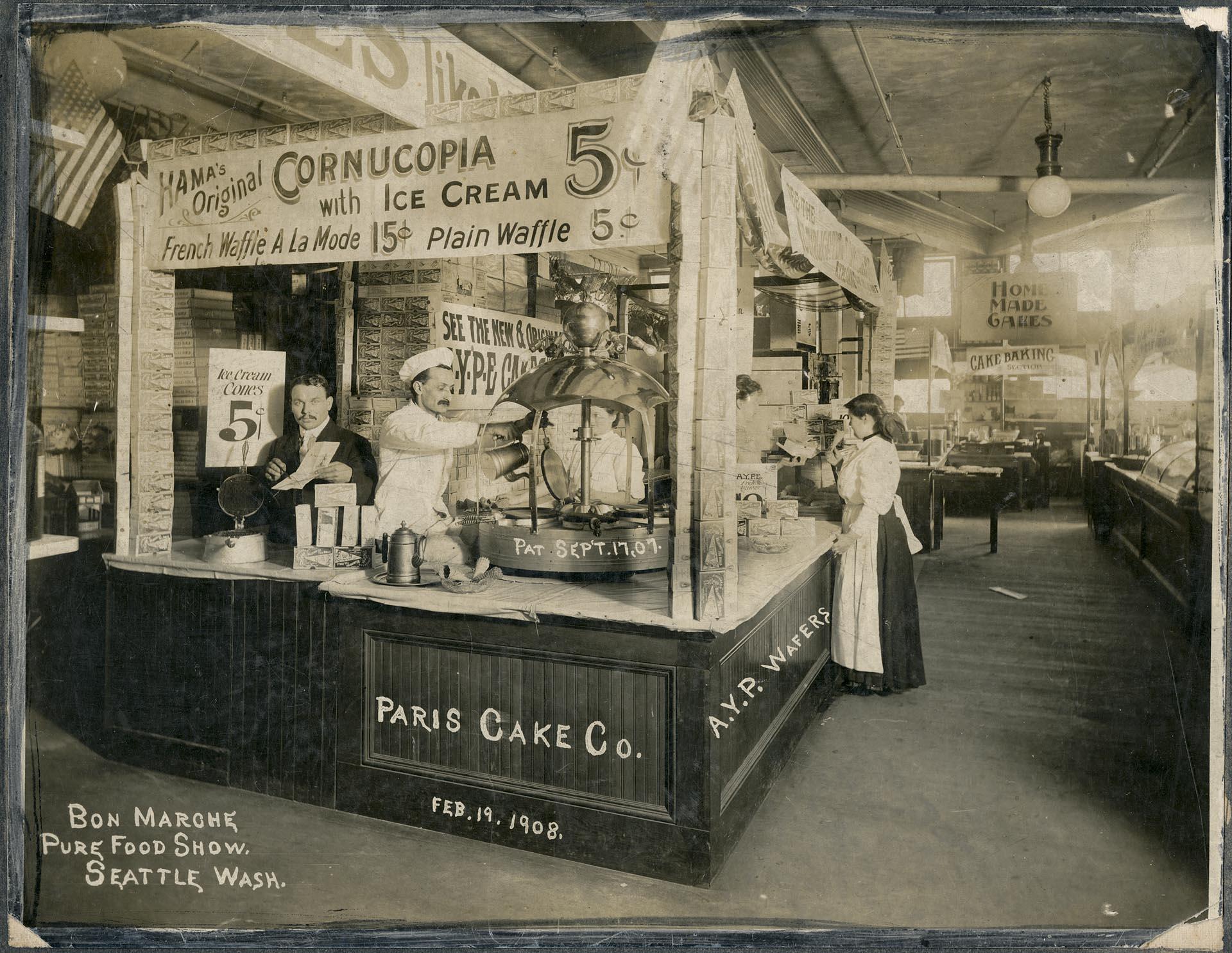 Image of Retailers manning booth at Pure Food Show, Seattle, February 19, 1908