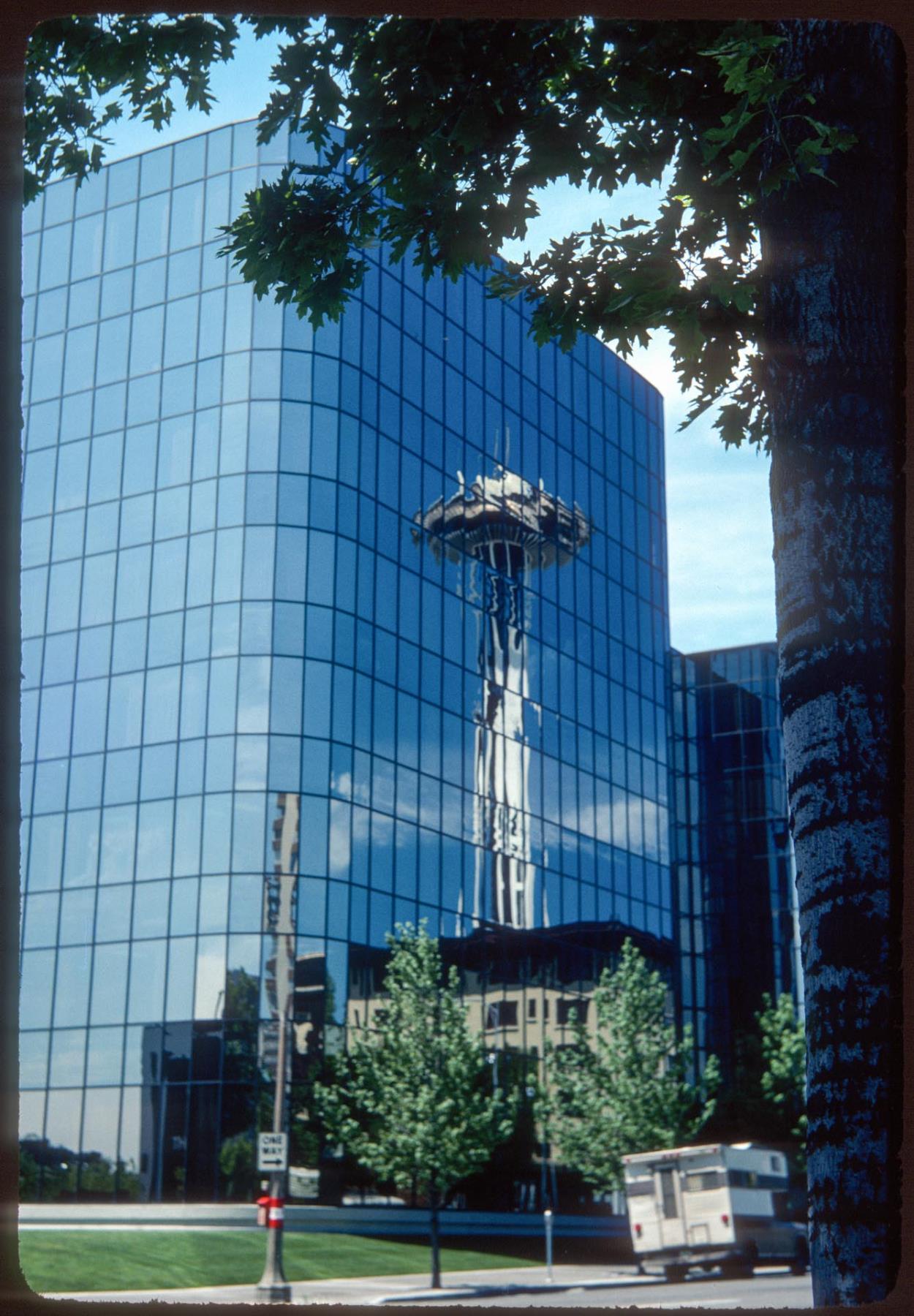 Image of Reflection of Space Needle in Fourth and Vine building, Seattle, 1976