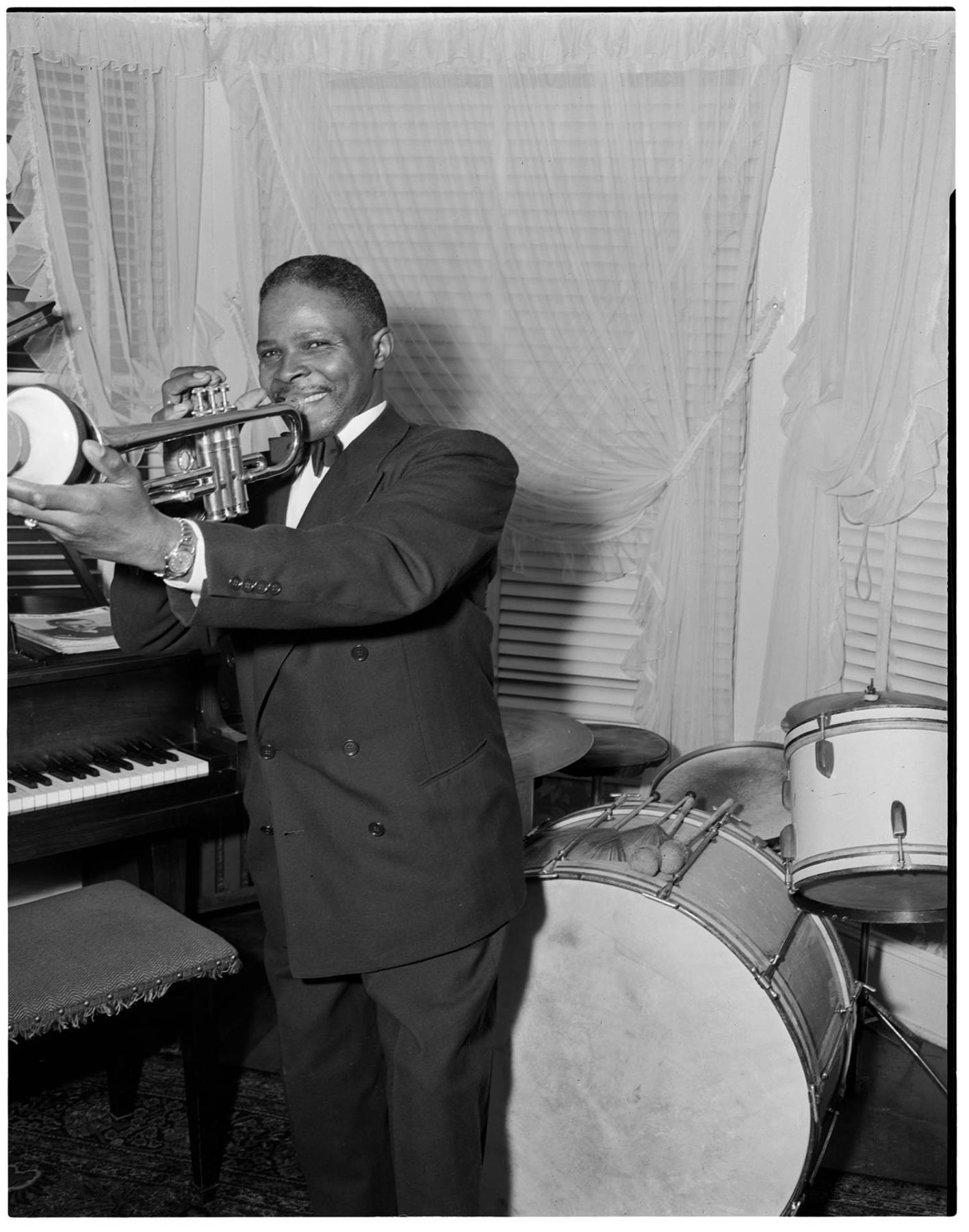 Image of Trumpet player, Seattle.  June 9, 1952