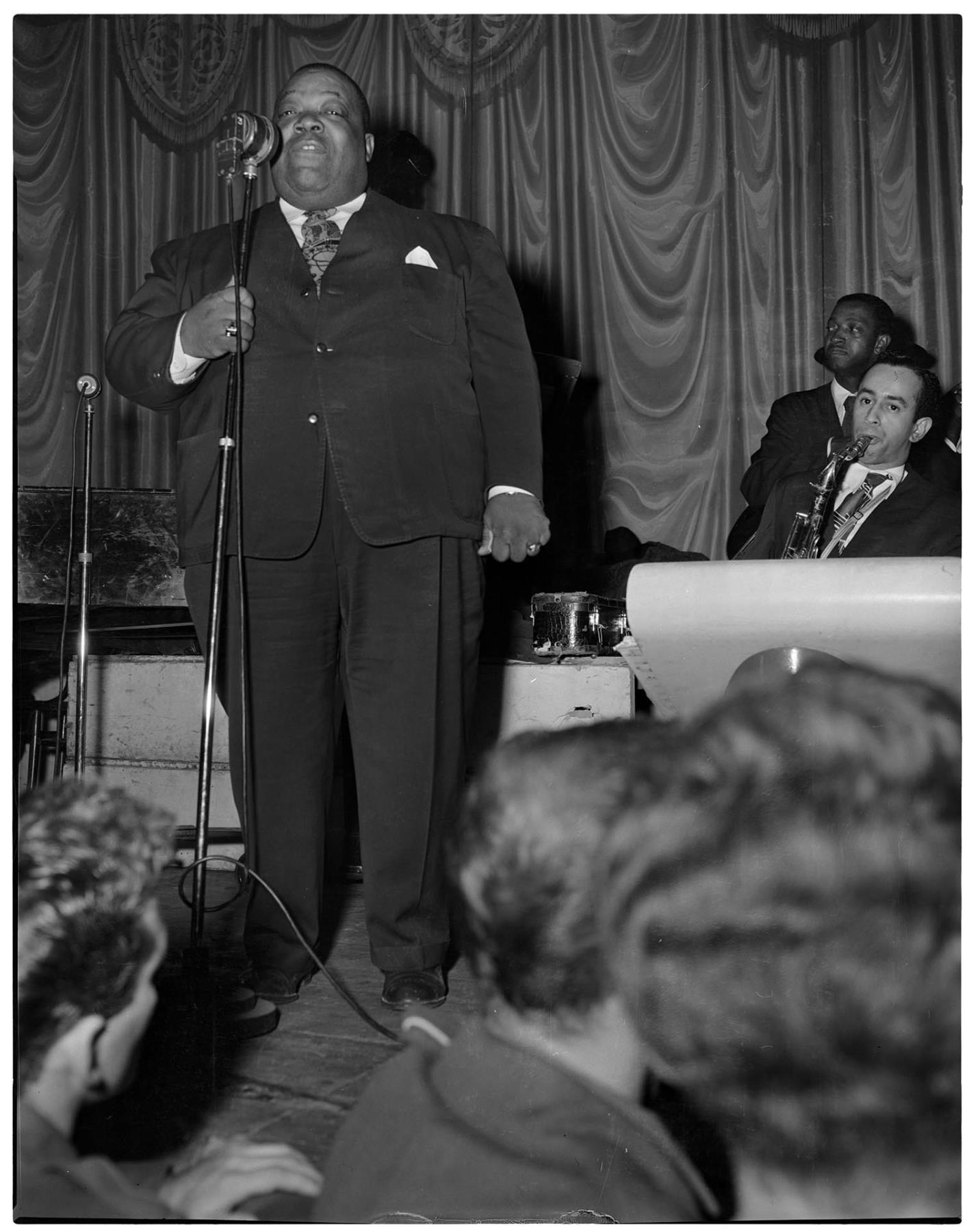 Image of Count Basie orchestra with Jimmy Rushing singing, November 27, 1947