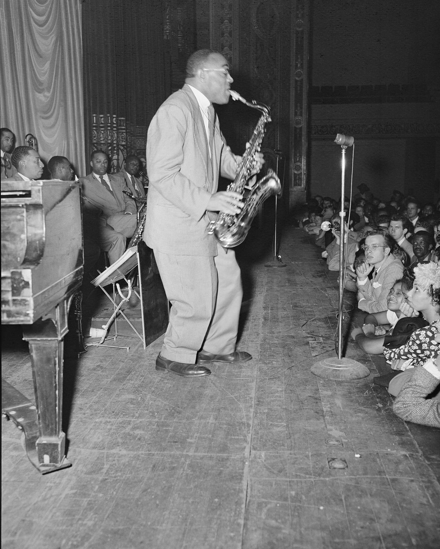 Image of Al Sears on tenor saxophone, August 27, 1947