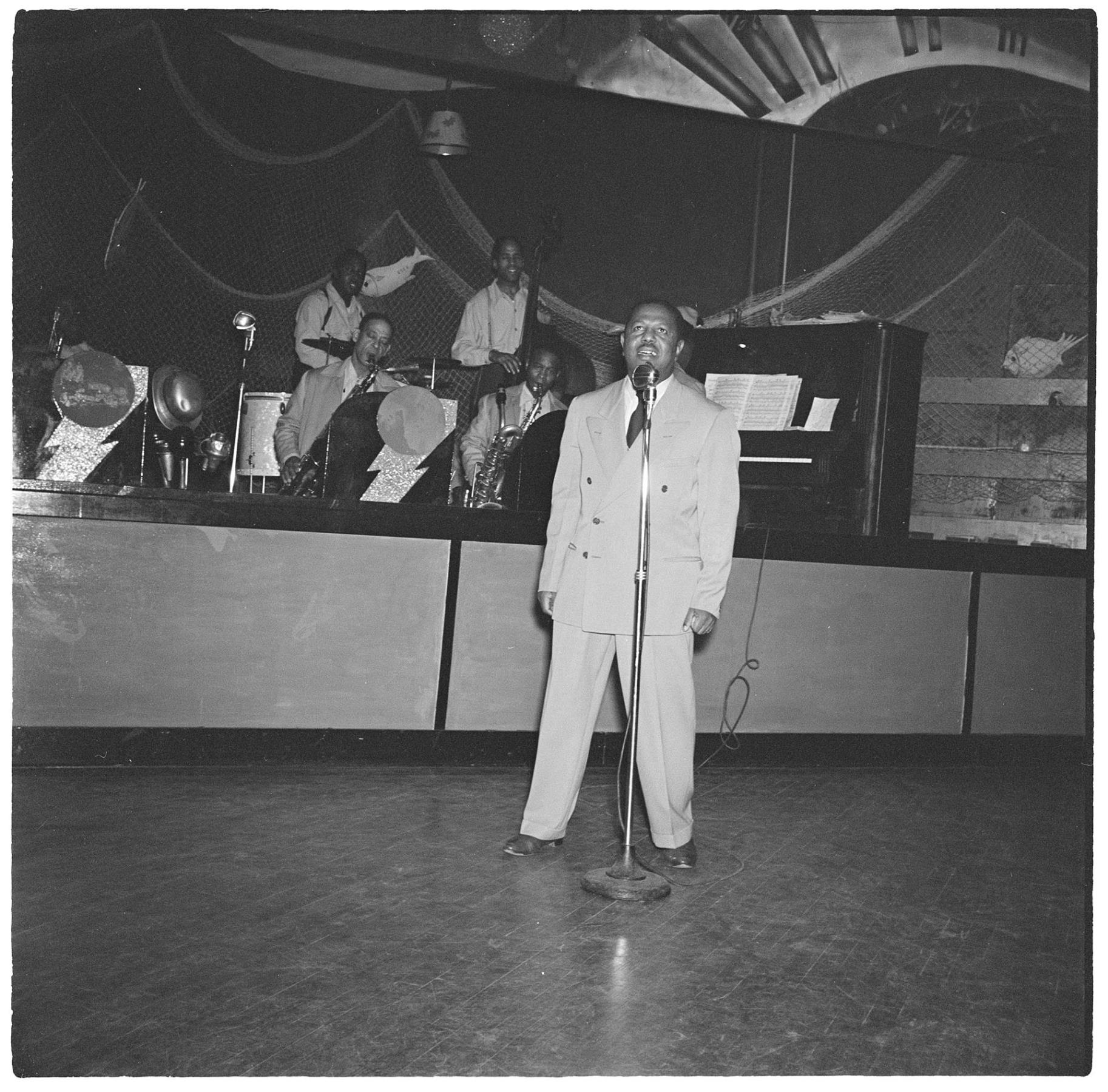 Image of Singer Russell Jones with Al Pierre's band, circa 1947