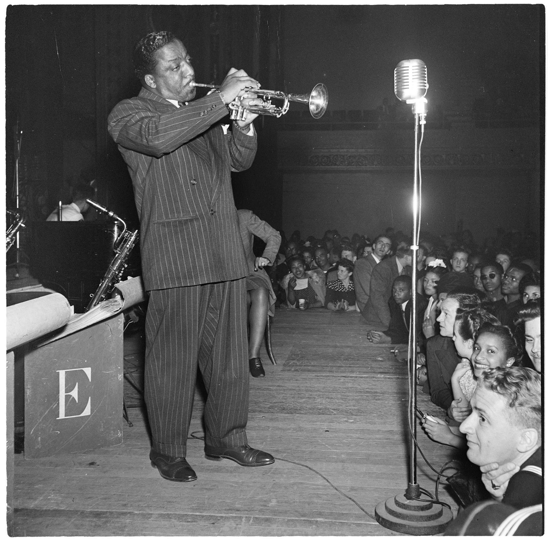 Image of Trumpet player Erskine Hawkins performing at the Civic Auditorium, Seattle, October 14, 1944