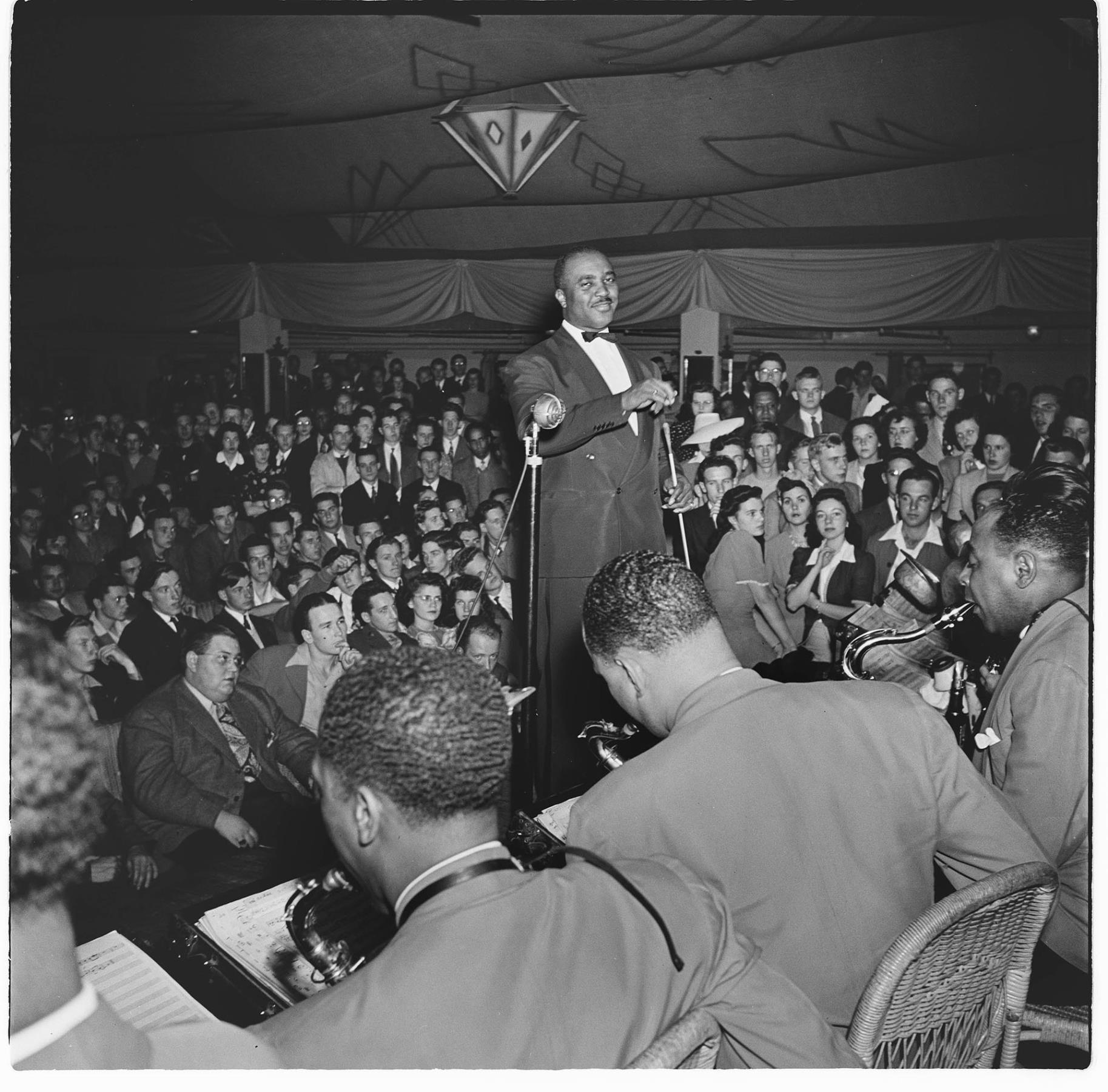 Image of Jimmie Lunceford's orchestra performing at the The Trianon Ballroom, circa 1947