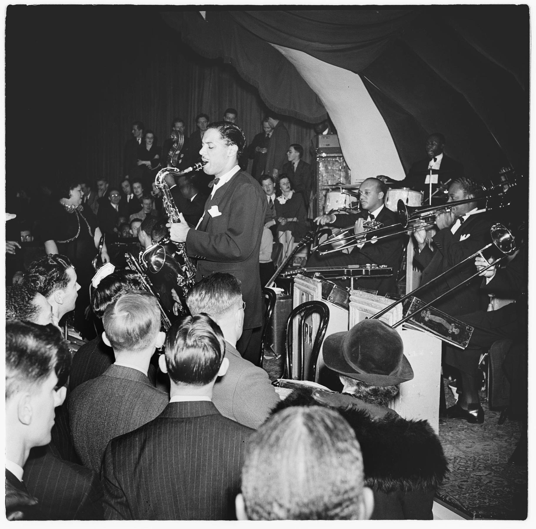 Image of Andy Kirk Orchestra performing at the Eagles Club auditorium, Seattle, circa 1947