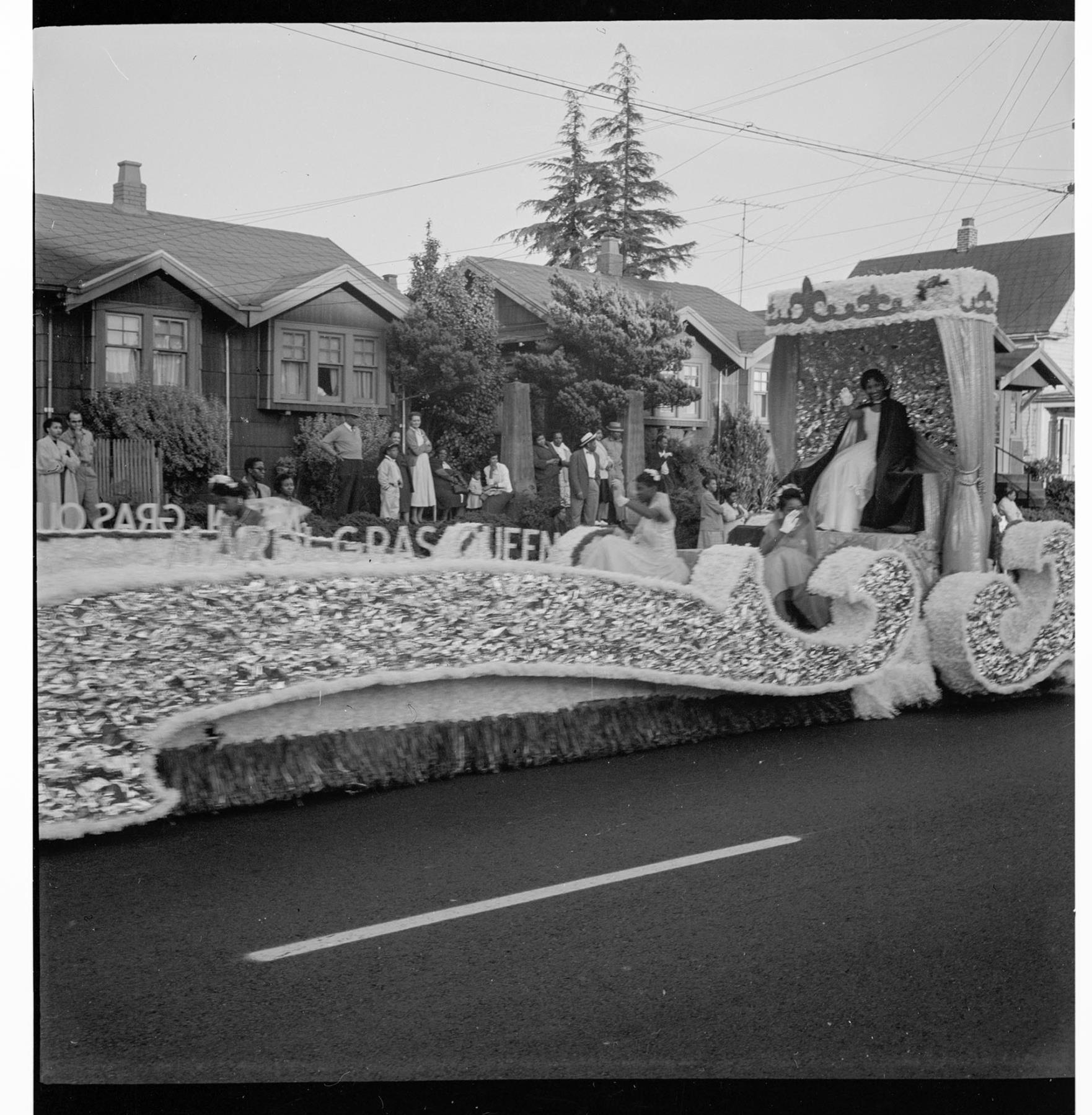 Image of Festival royalty riding in parade, Seattle, circa 1953