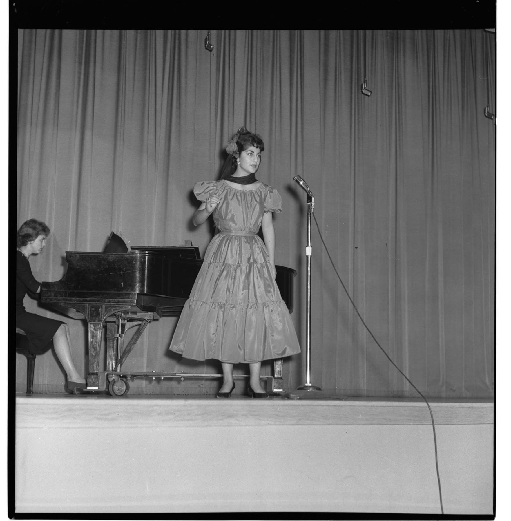 Image of Roberta Cordera participating in SU talent show, Seattle, circa 1953