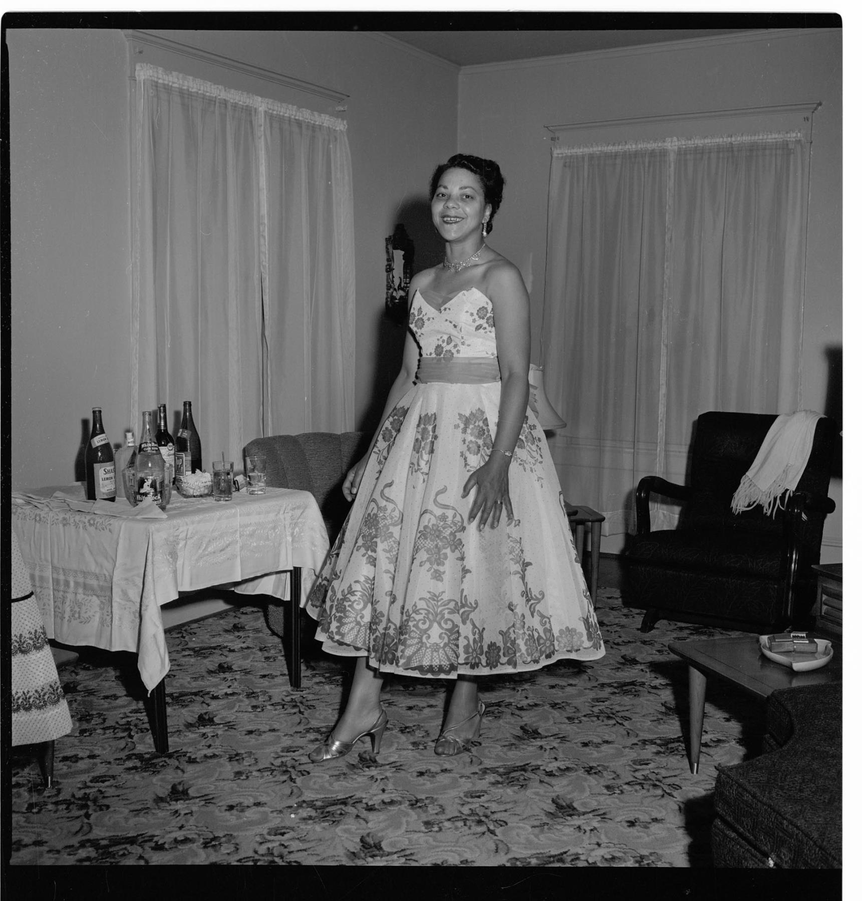 Image of Shirley Phelps posing in semi-formal attire, Seattle, circa 1953