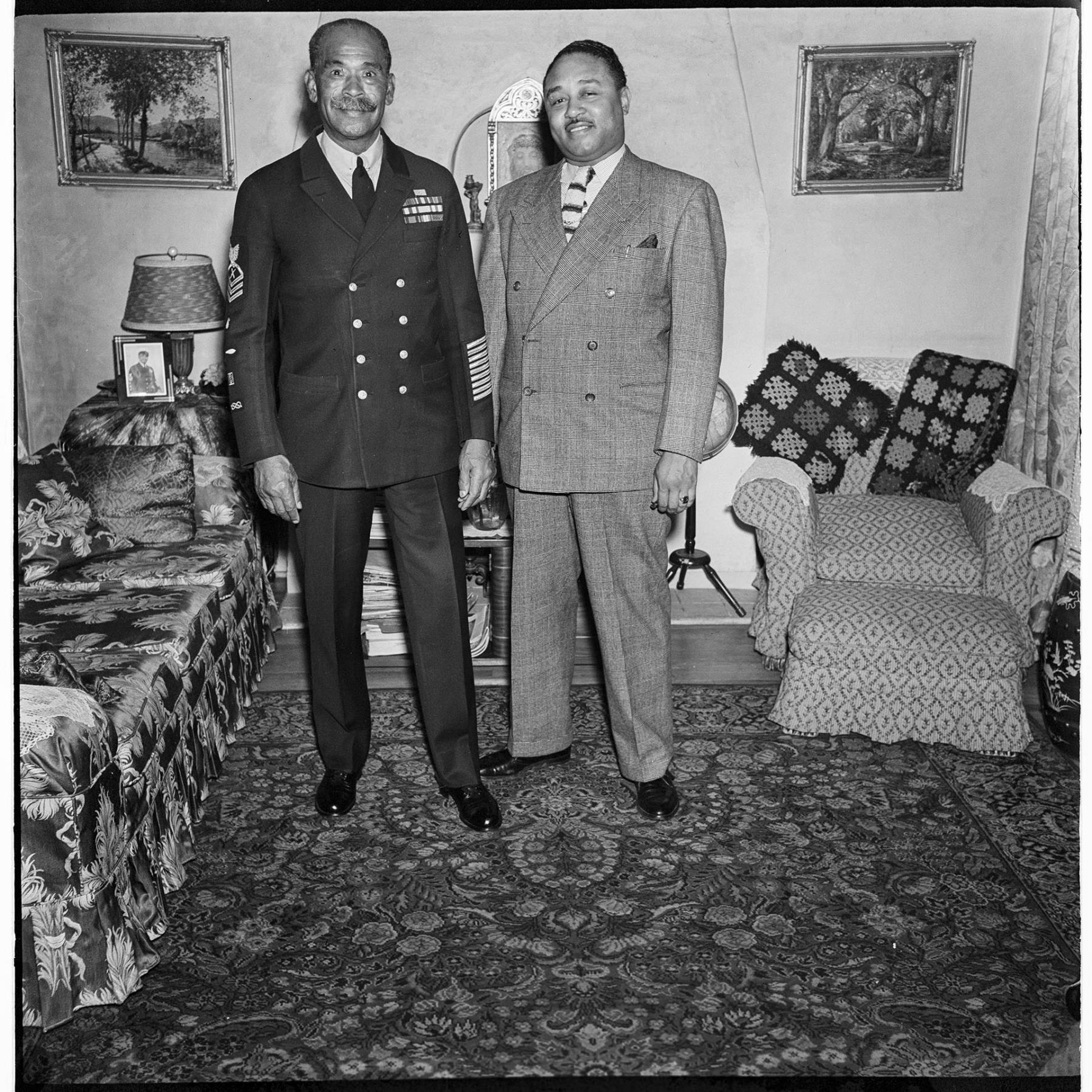 Image of Dick Turpin posing with a friend, Seattle, circa 1953