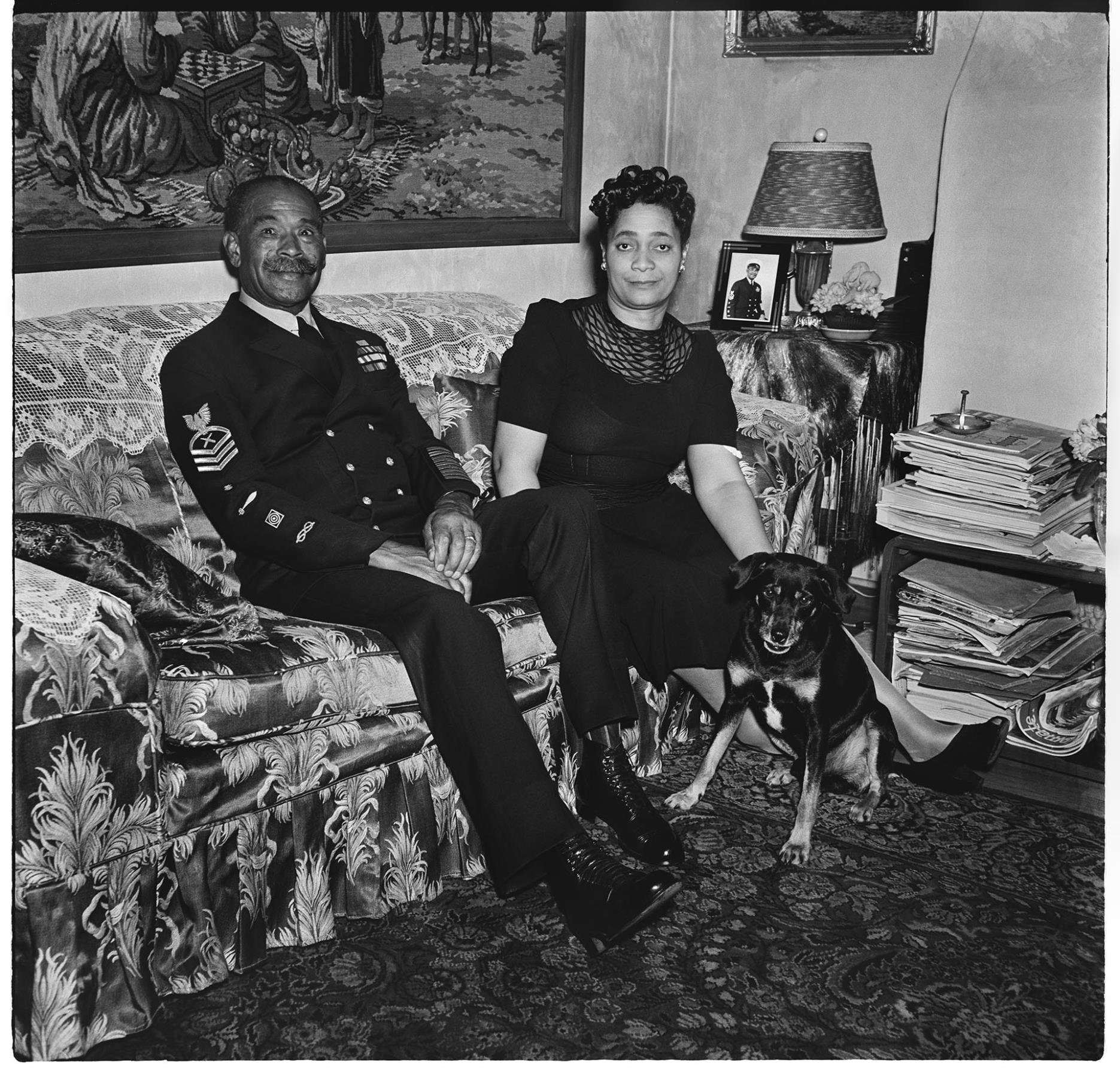 Image of Dick Turpin and his wife sitting with a dog, Seattle, circa 1953