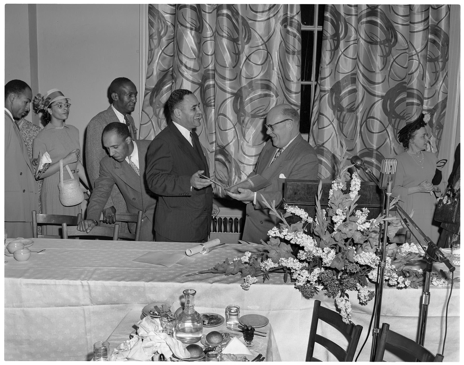 Image of Dr. Ralph Bunche and others at Chamber of Commerce, Seattle, July 7, 1949