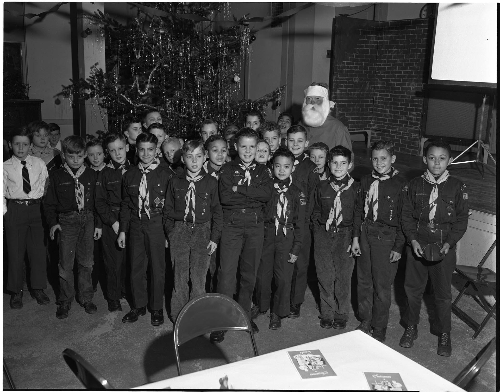 Image of Group of Cub Scouts with Santa Claus, Seattle, circa 1953