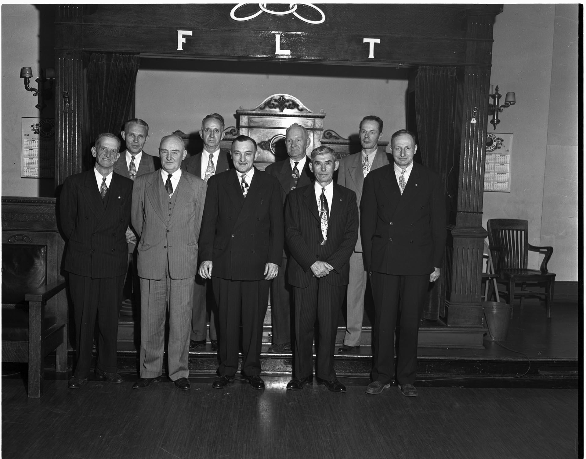 Image of Men posing at Odd Fellows Hall, Seattle, 1951