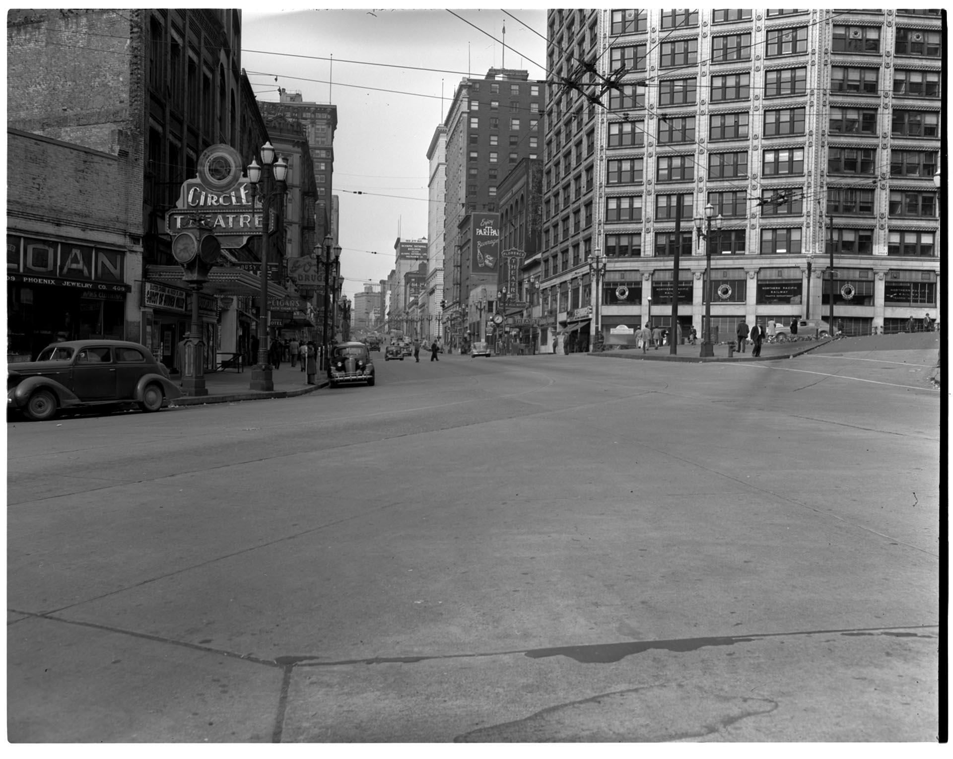Image of Smith Tower and 2nd Ave., Seattle, circa 1953