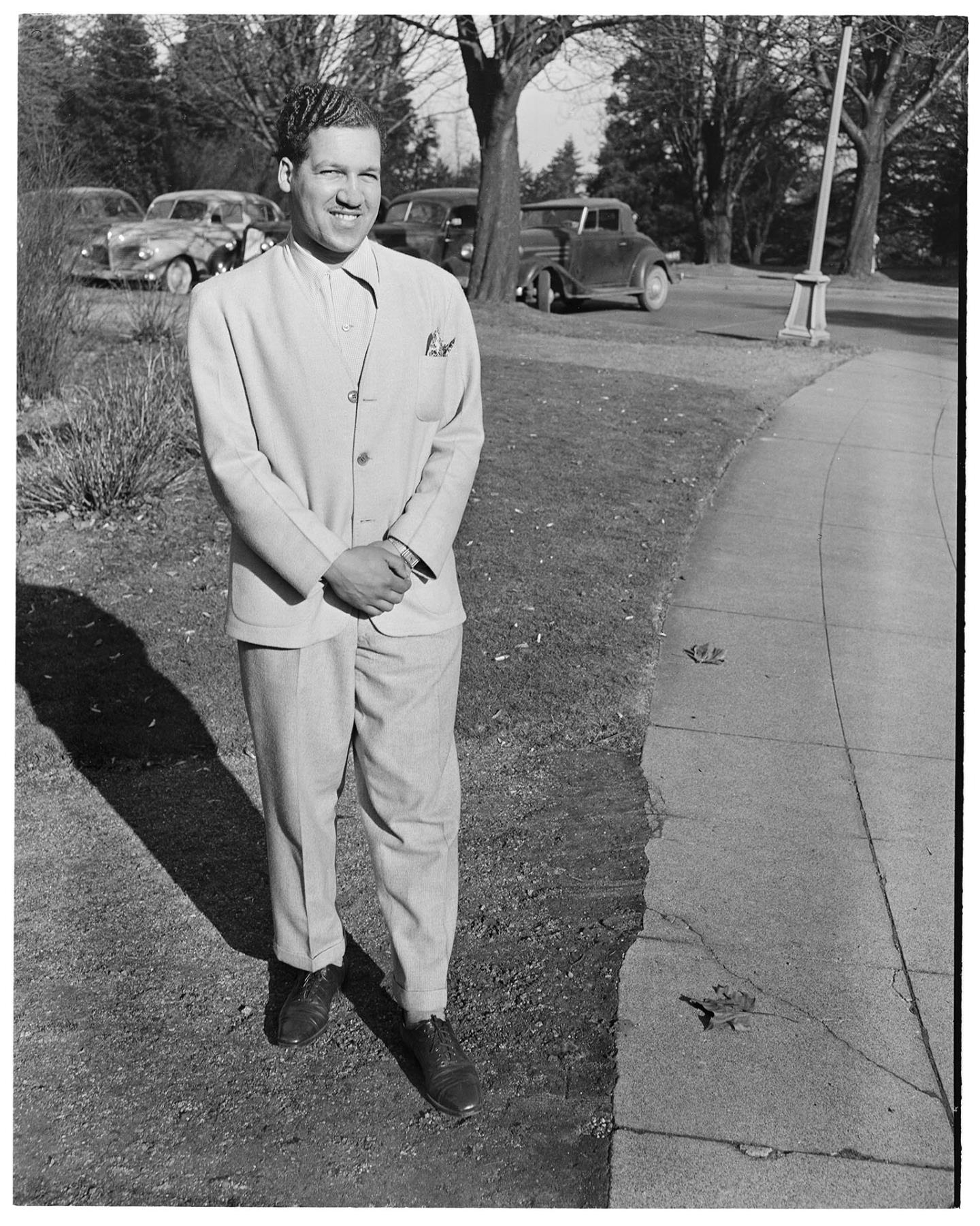 Image of Don Alexander at Volunteer Park, Seattle, February 9, 1947