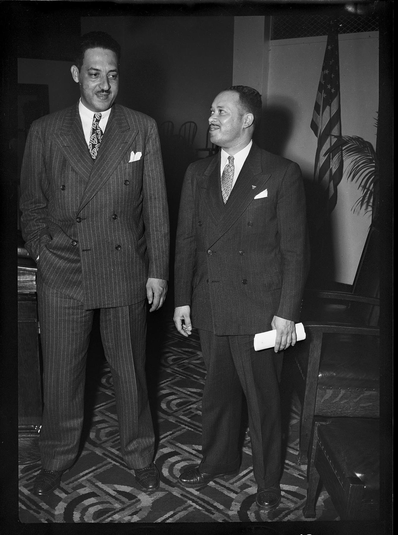 Image of Letcher Yarbrough standing with Thurgood Marshall, Seattle, February 9, 1947