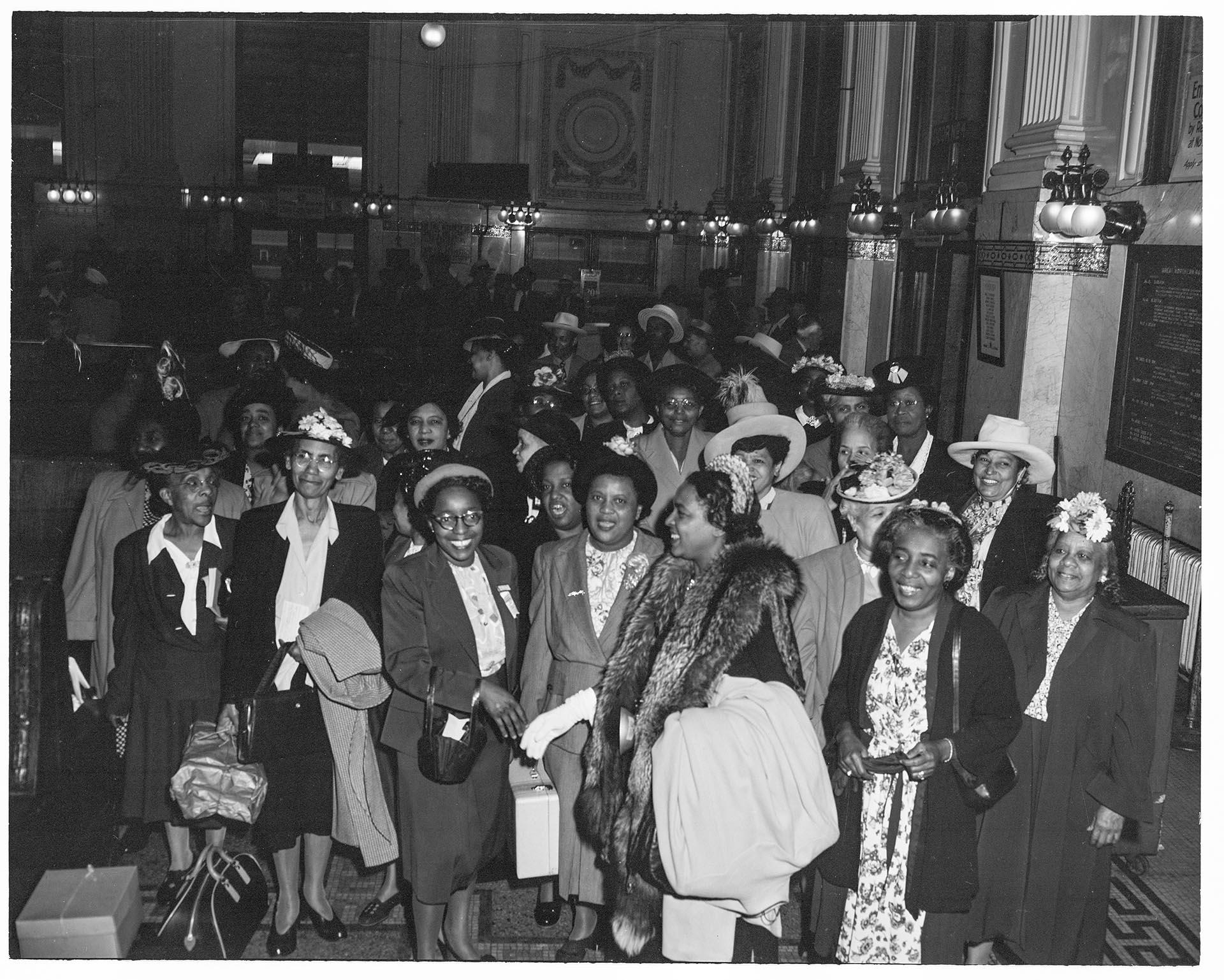 Image of NACWC convention delegates at King Street Station,  Seattle, August 1948