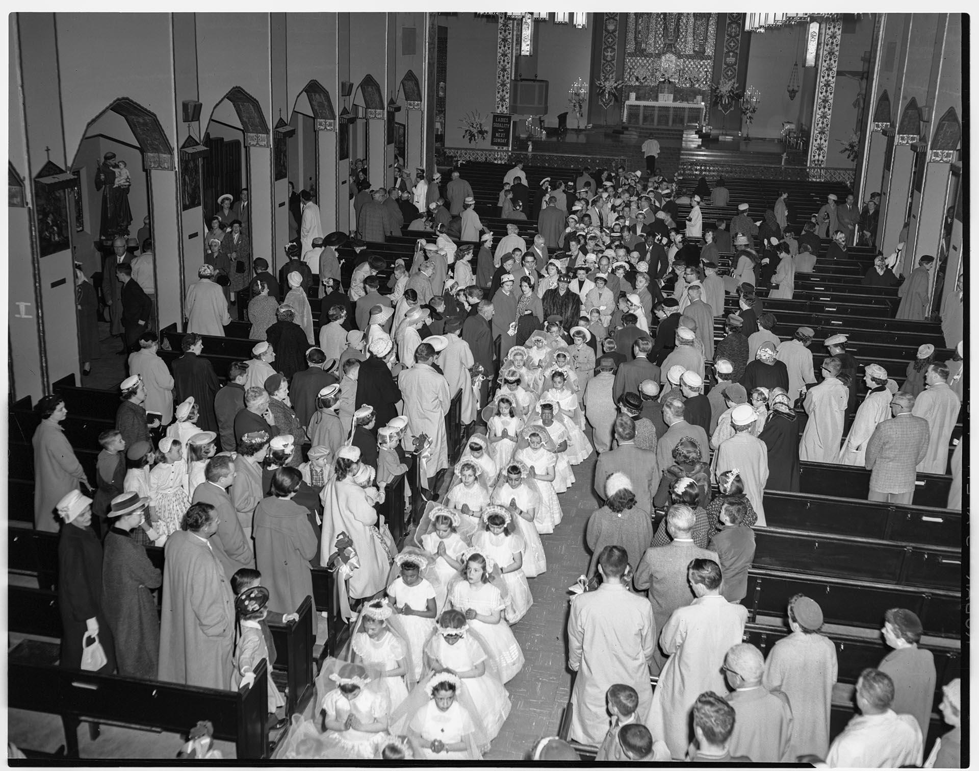 Image of First Communion procession at St. Joseph's church, Seattle, circa 1953